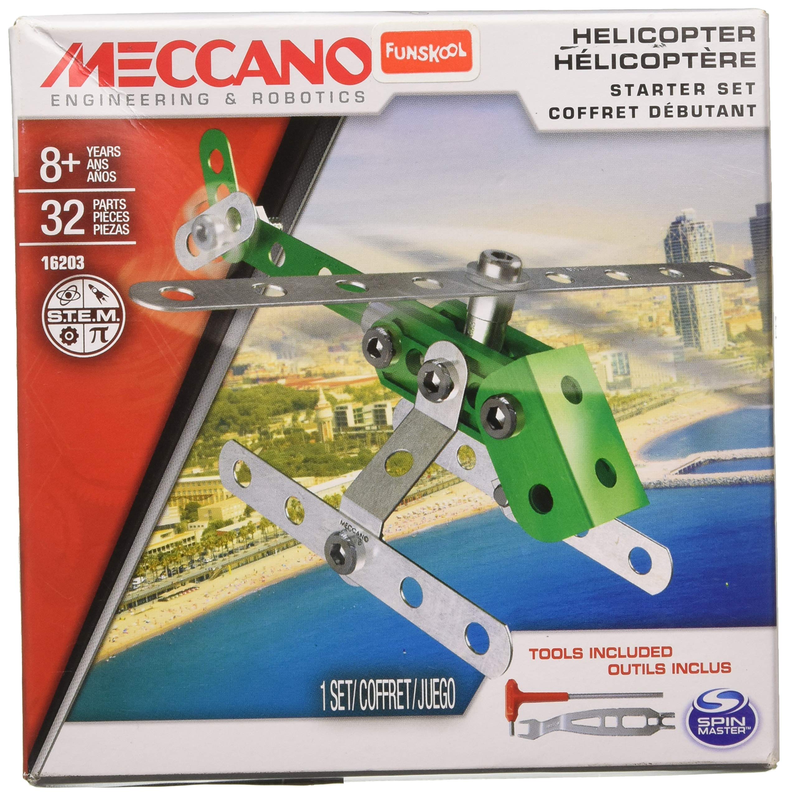 Meccano Starter Set Helicopter 32 Pieces, Multi Color