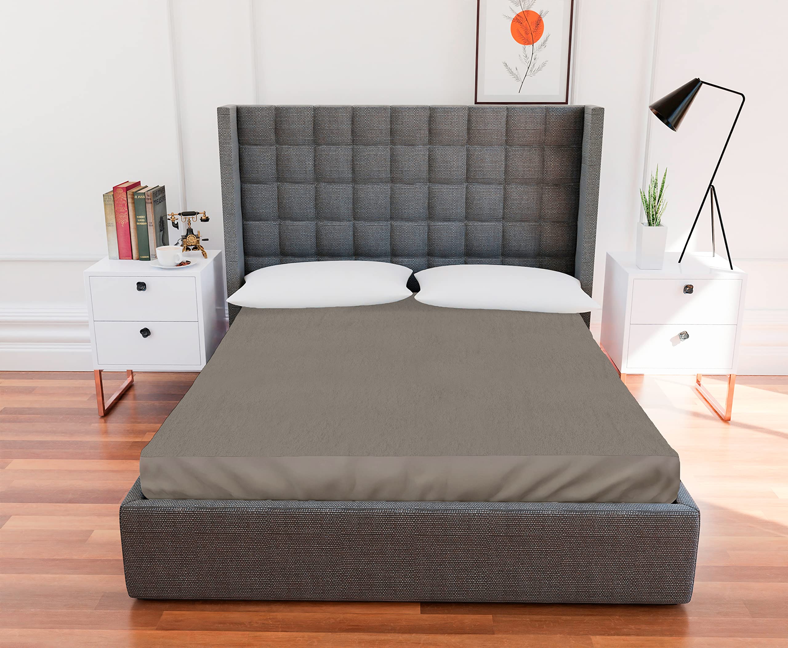 ACHIR Terry Cotton Ultra Soft Waterproof Mattress Protector/Bed Cover - 72"x72", Double Size, Grey-image-34