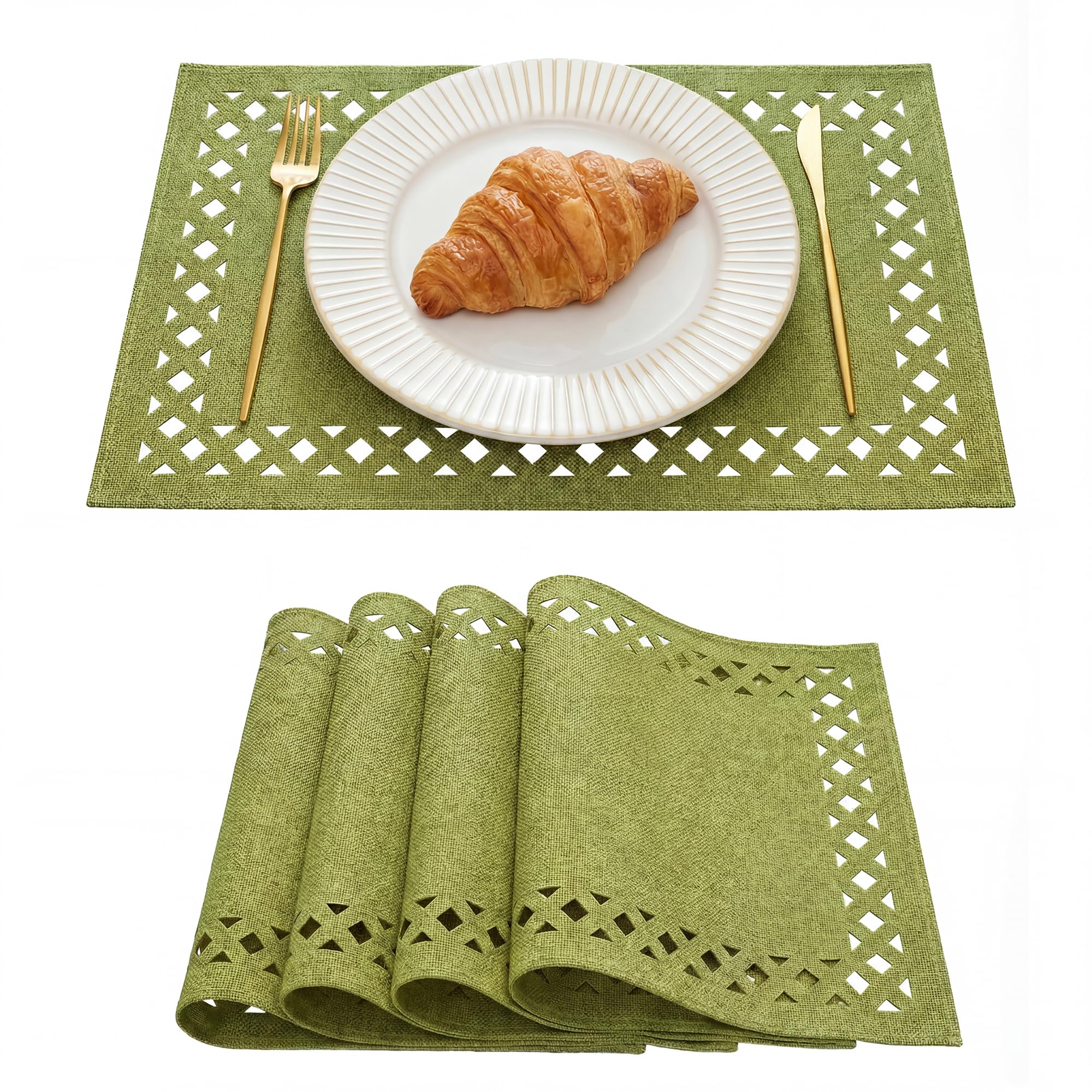 Artoid Mode Beige Geometric Hollow Linen Spring Placemats 30x45 cm Set of 4