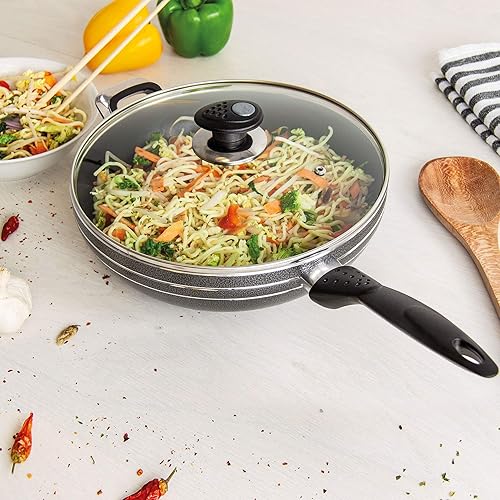 Cooking Pot Non-Stick Aluminium Wok Long Handle with LidFrying pan