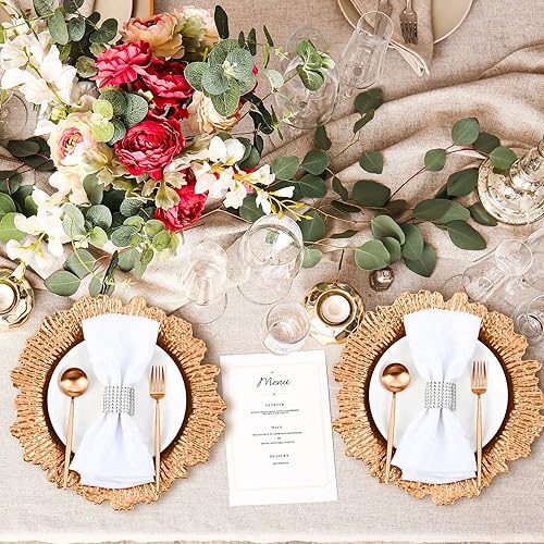 Miniatura 5 de 50 platos de carga de 13 pulgadas, cargadores de plástico a granel con diseño de arrecife floral, platos de cena con borde redondo con volantes para