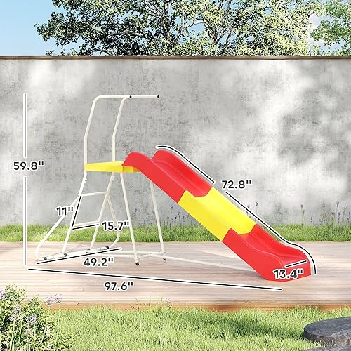 Miniatura 7 de Qaba Tobogán de 6 pies para niños, equipo de parque infantil independiente de metal con escalera de escalada, plataforma para patio trasero, al aire