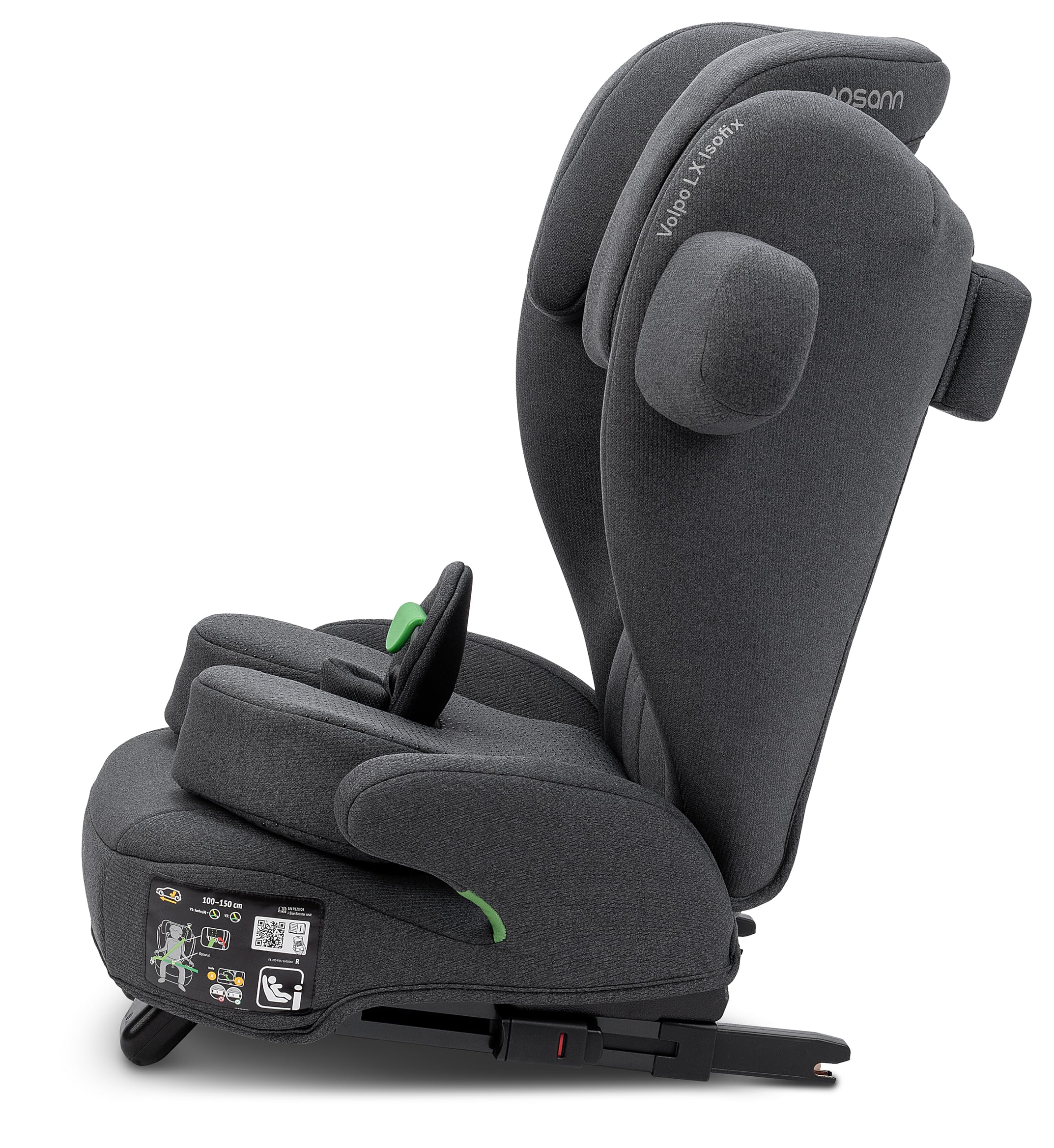 Osann Volpo LX Isofix Kindersitz, 100-150 cm - Dark Grey Melange | Sitzerhöhung mit Rückenlehne ab 3 Jahre, zusätzliches Erhöhungskissen, Kindersitz 15-36 kg, mitwachsender Kinderautositz