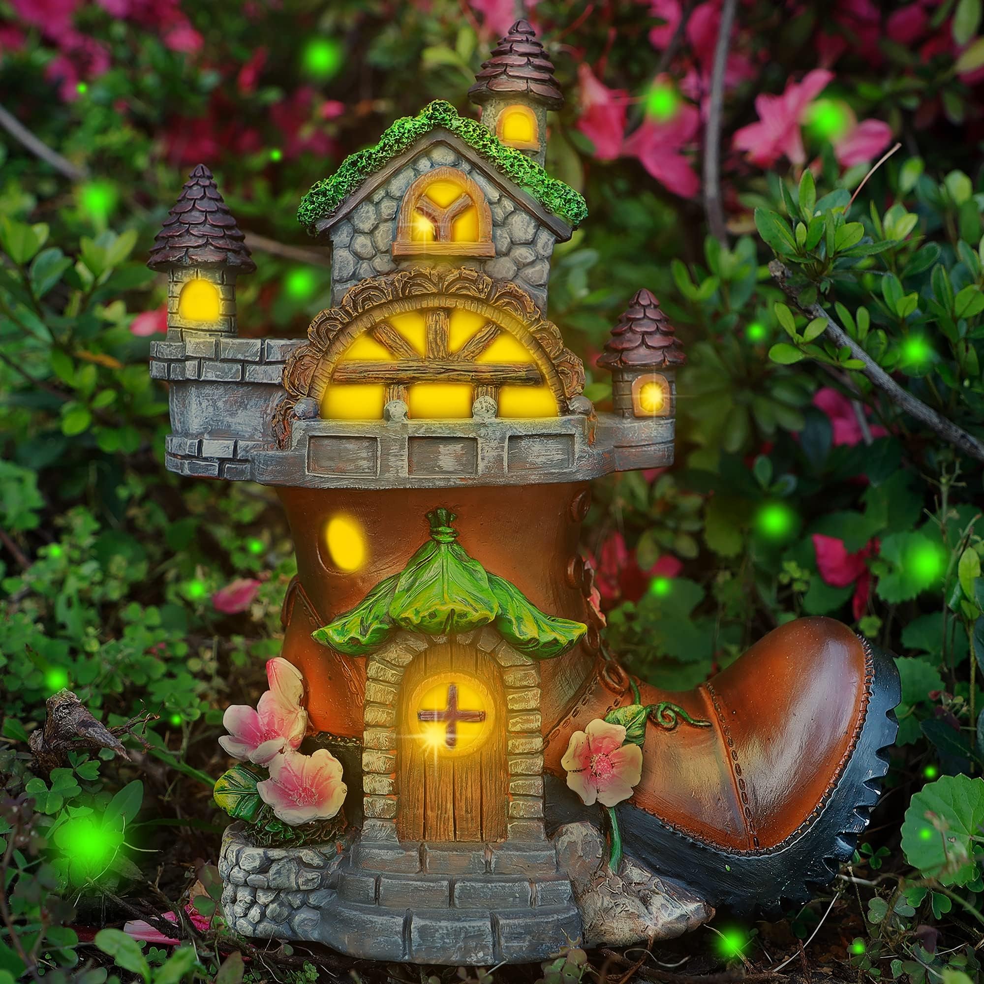 Garden House Fairy Decor Solar Lights Boot Figurine
