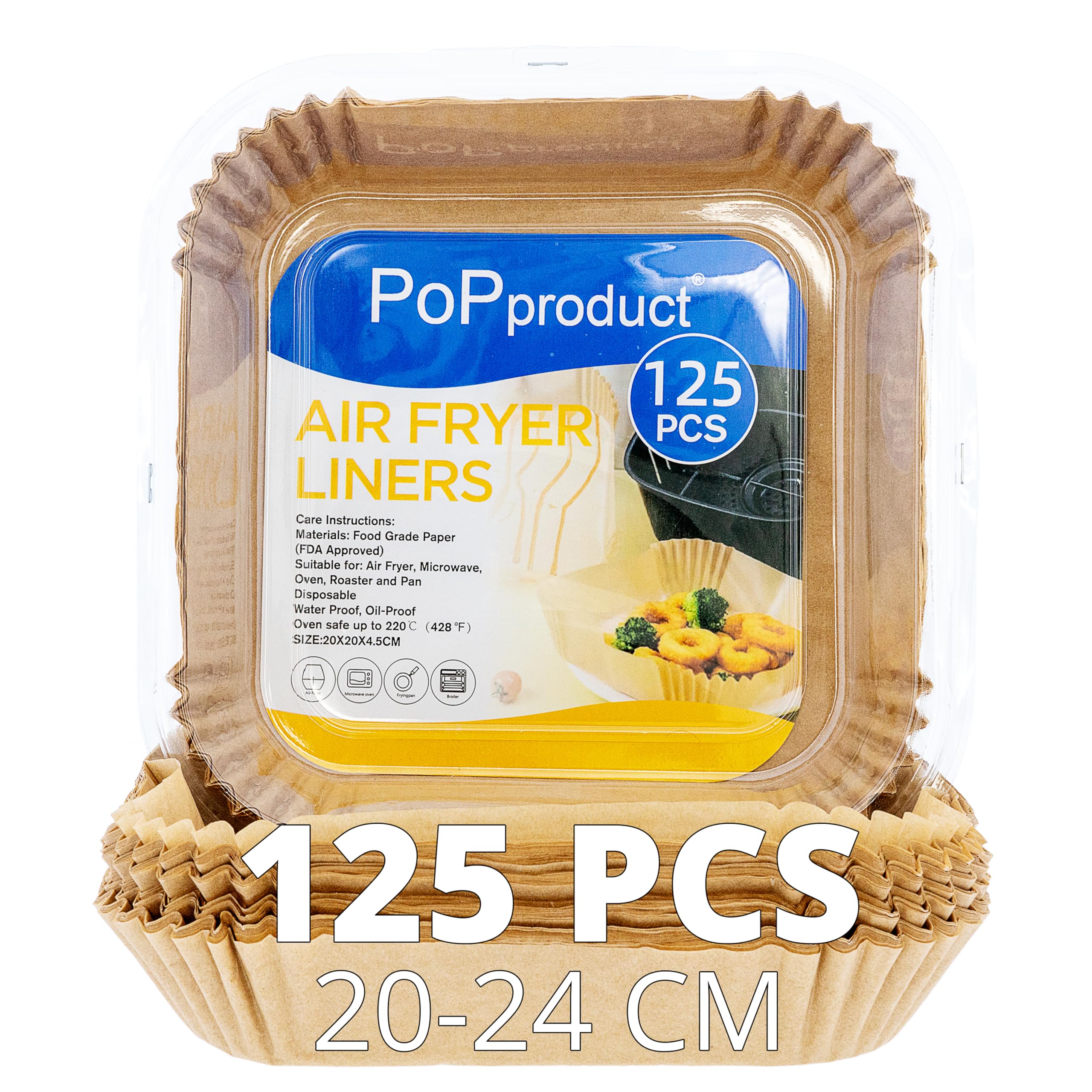 Papel Freidora Aire - PoPproduct® | Impermeable, Antiadherente, Resistente | 125 Uds. De Papel Air Fryer Cuadrado 20-24 Cm | Ideal Para Cosori, Cecotec Y Otras | Air Fryer Paper