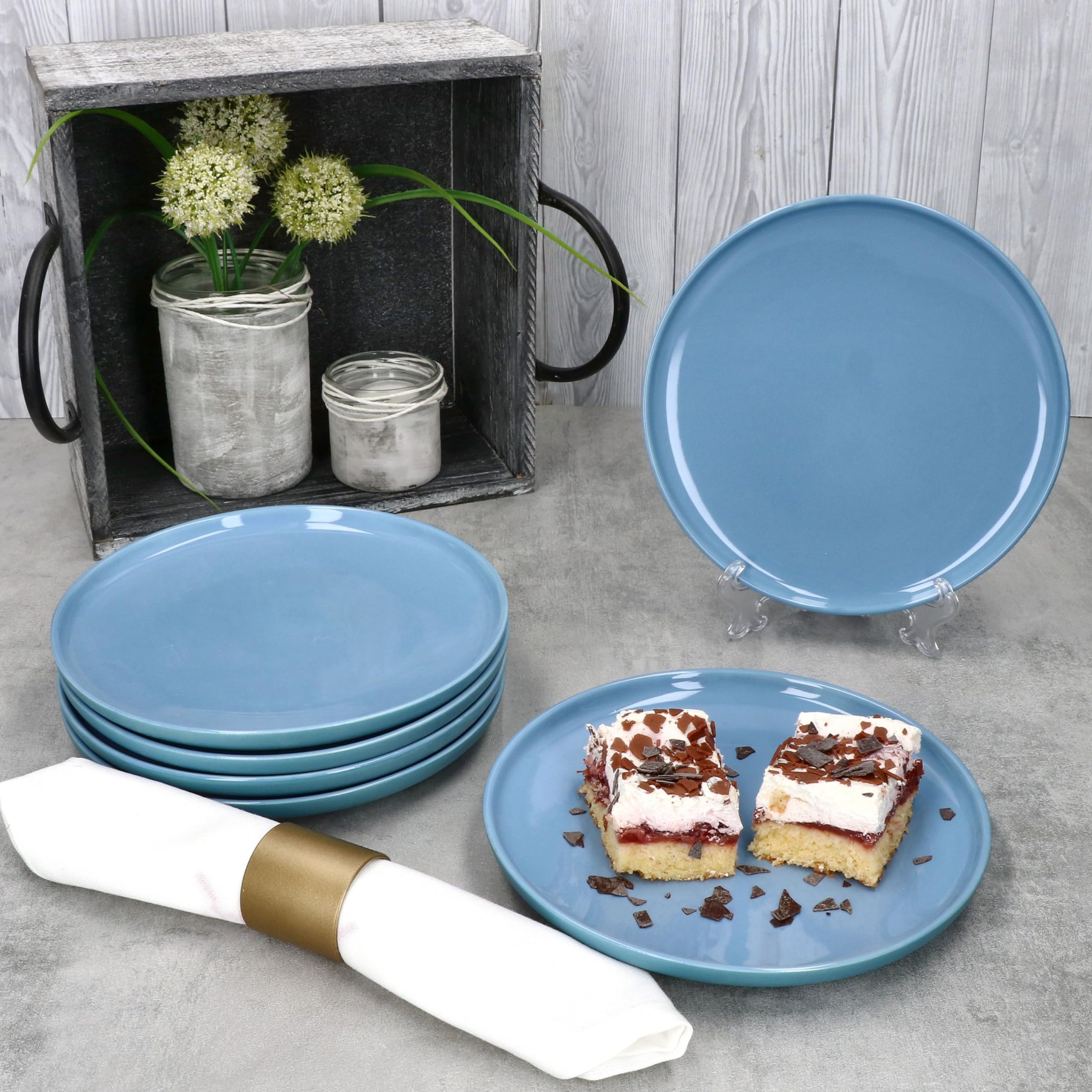 Ritzenhoff & Breker Jasper - Set 4 Piatti Fondi In Gres 610 Ml 19,3 Cm - Grigio/Blu