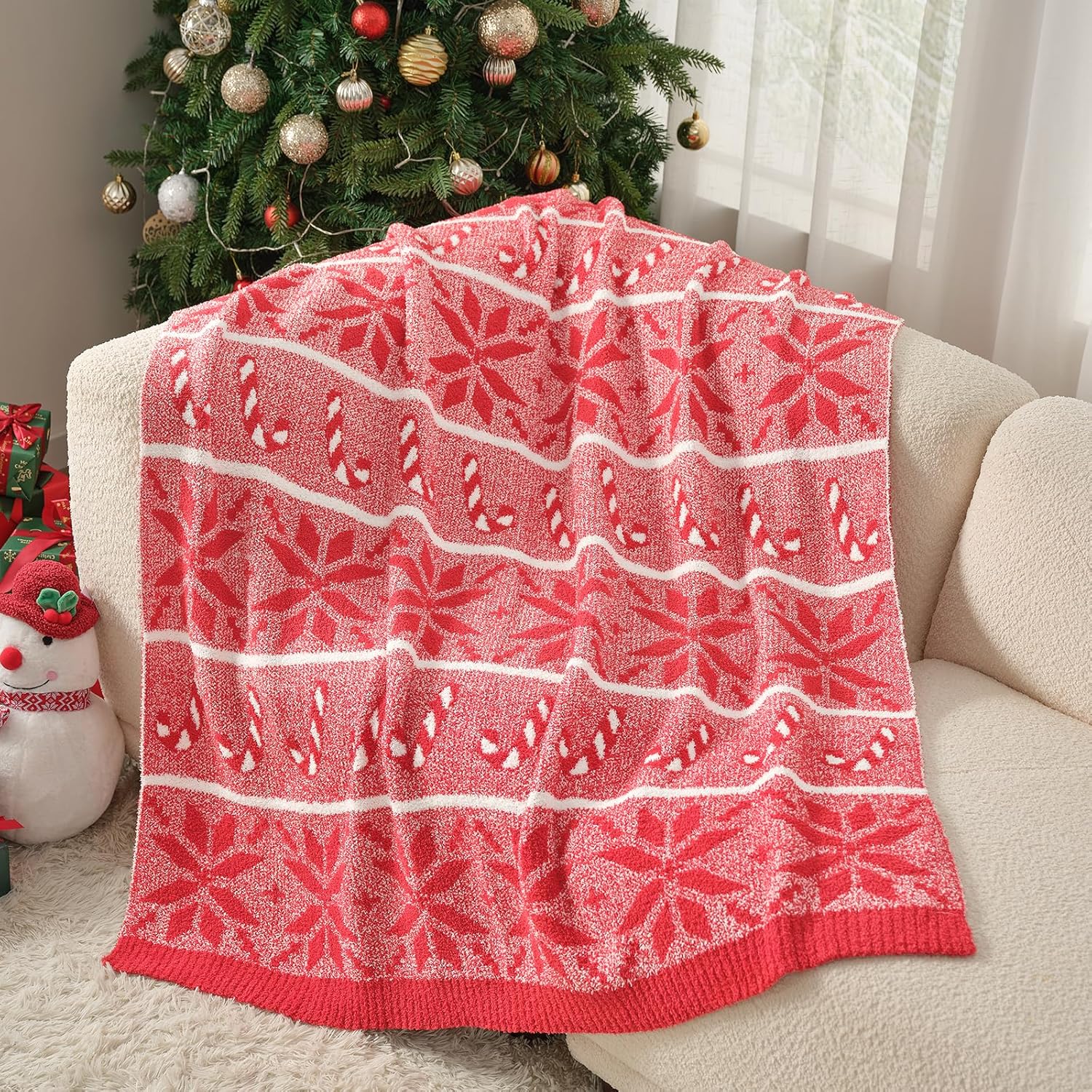Snuggle Sac Christmas Snowflake Throw Blanket for Couch 50x60 inches, Ultra Soft Cozy Fuzzy Gift Throws, Reversible Fluffy Warm Decorative Blankets for Couch, Sofa and Bed for Xmas - Image 2