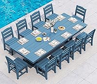 Vista 35 de SERWALL Juego de comedor al aire libre de 9 piezas, mesa y sillas de polietileno de alta densidad de 84 pulgadas para 8, juego de muebles de patio