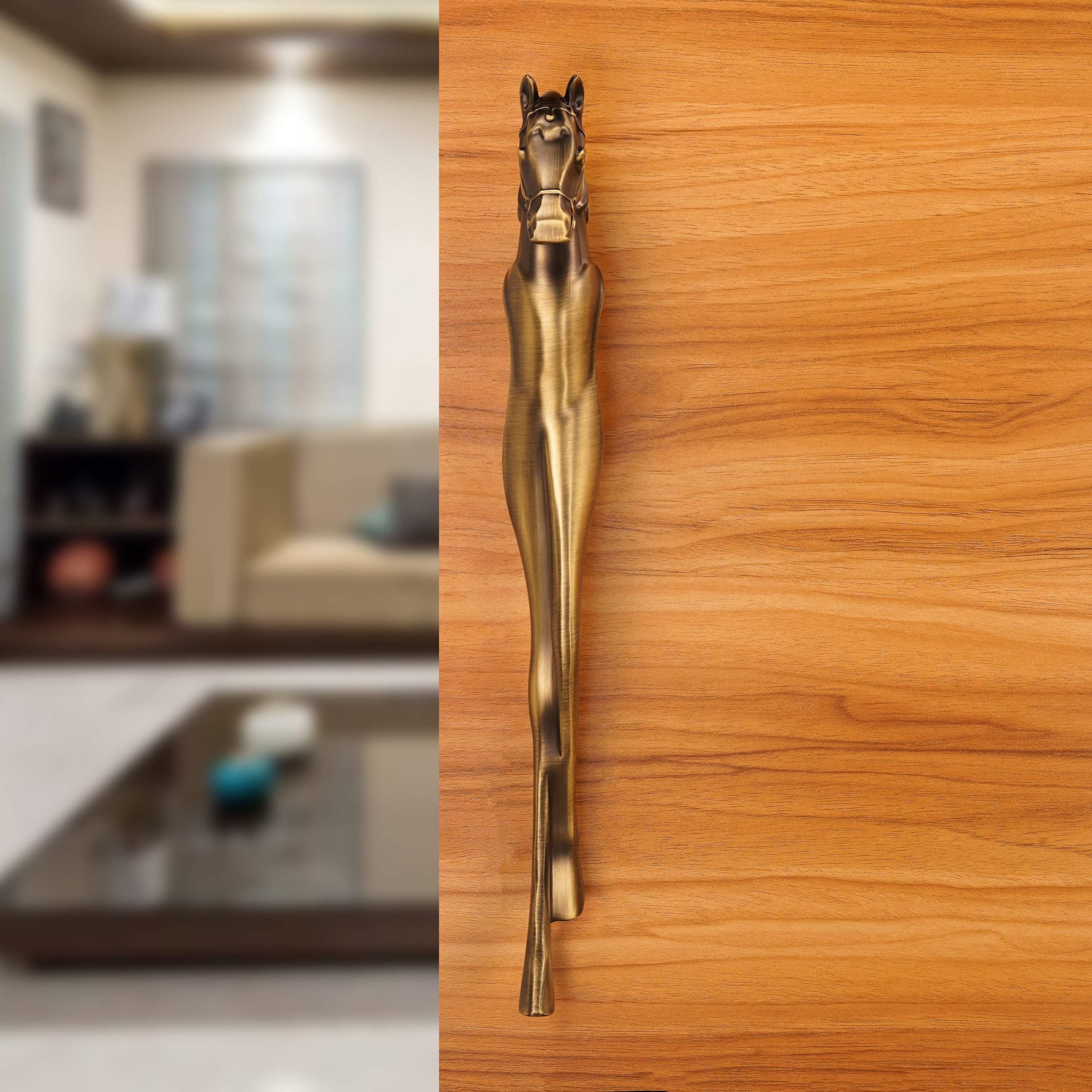 AmiLuv_Collections - Tirador de aluminio con forma de caballo para puerta principal, decoración del hogar, tirador de puerta de cristal, accesorios para puerta (8 pulgadas, paquete de 1, acabado
