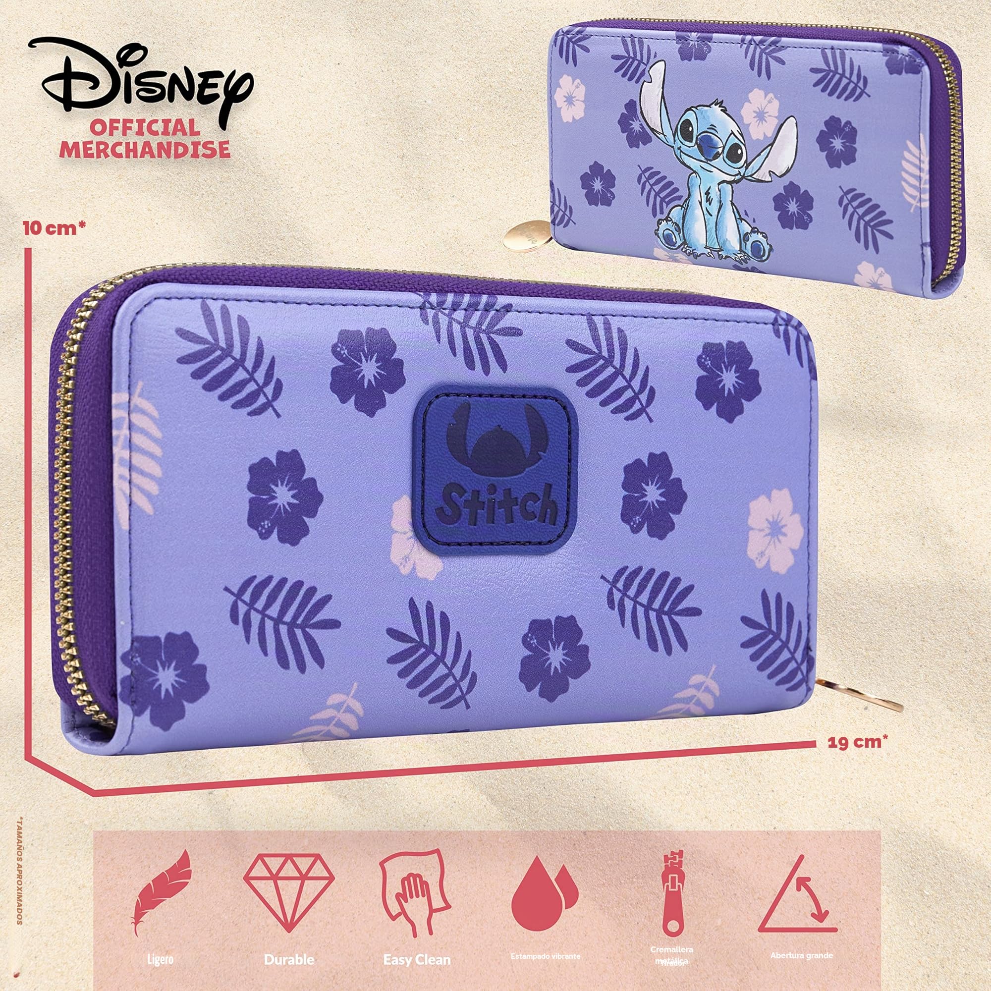Disney Stitch - Cartera para Mujer, Adolescente y niña, Monedero para Mujer y Tarjeta con Cremallera, Púrpura, Taille Unique, Moderno