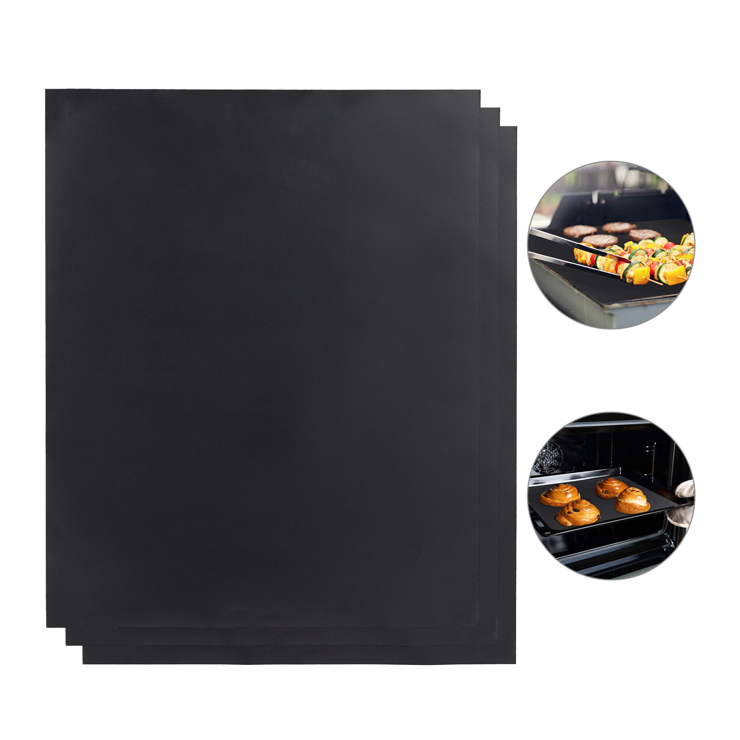 Relaxdays Tapis BBQ Jeu de 3, antiadhésif, Peut être coupé, Plastique réutilisable,0,3 mm, 40x 50 cm, Noir
