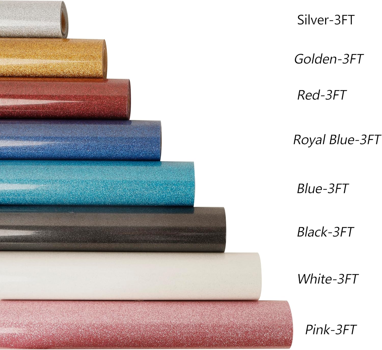 HTVVETUR Glitter Heat Transfer Vinyl Bundle - 8 Pack 12'' x 3FT Glitter HTV Vinyl Rolls - Easy to Cut & Weed for Vinyl Heat Transfer Design - Glitter HTV Rolls Bundle with 8 Assorted Colors