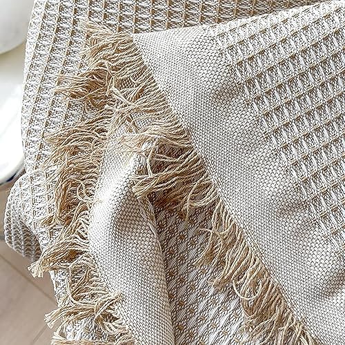 Miniatura 3 de NM&DMY Mantel de algodón y lino con borlas, mantel japonés de primera calidad, decoración de mesa para interiores y exteriores, a prueba de polvo,