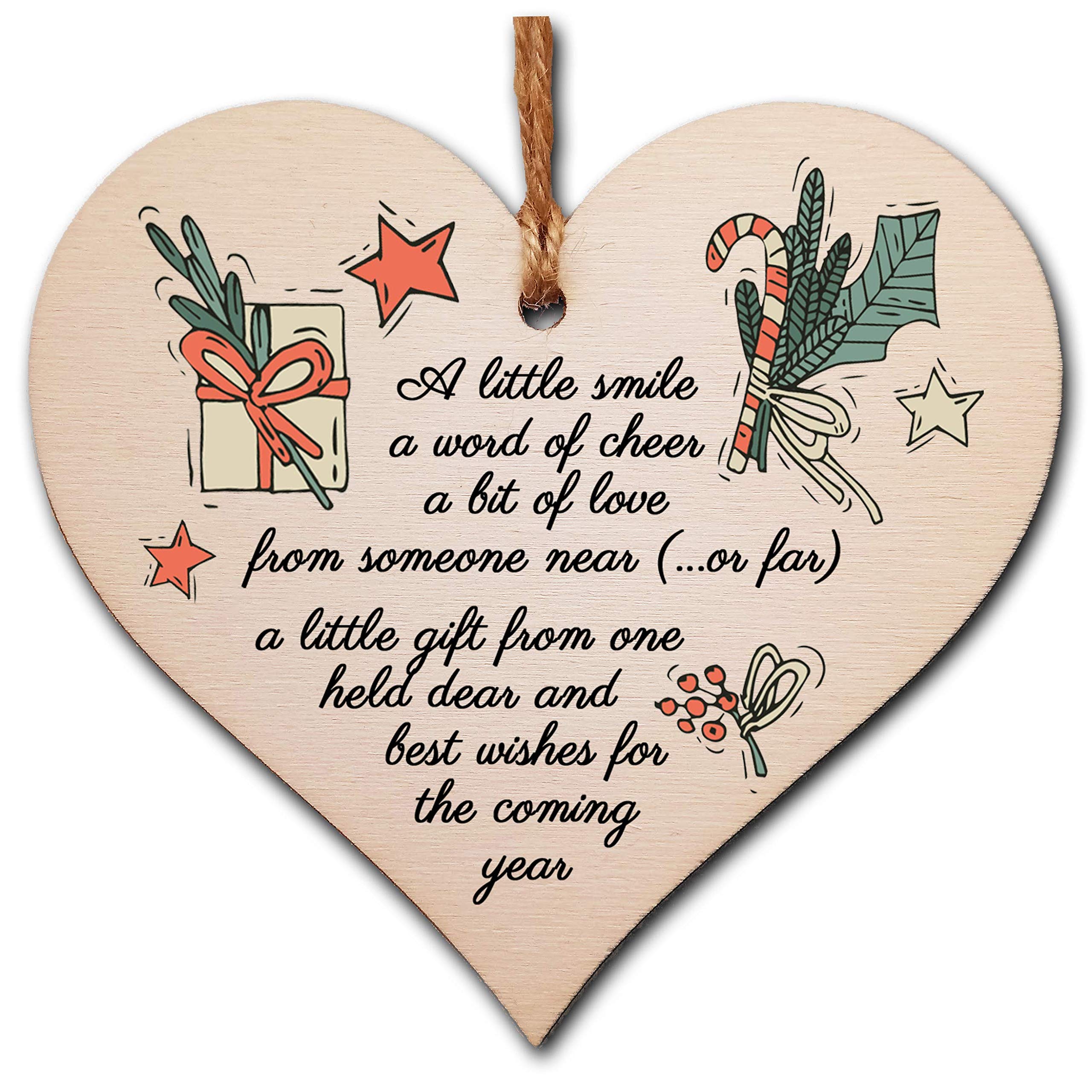 The Plum Penguin Handmade Wooden Hanging Heart Plaque Christmas Tree Bauble Sweet Poem Festive Wishes Card Alternative Long Distance Family Friends