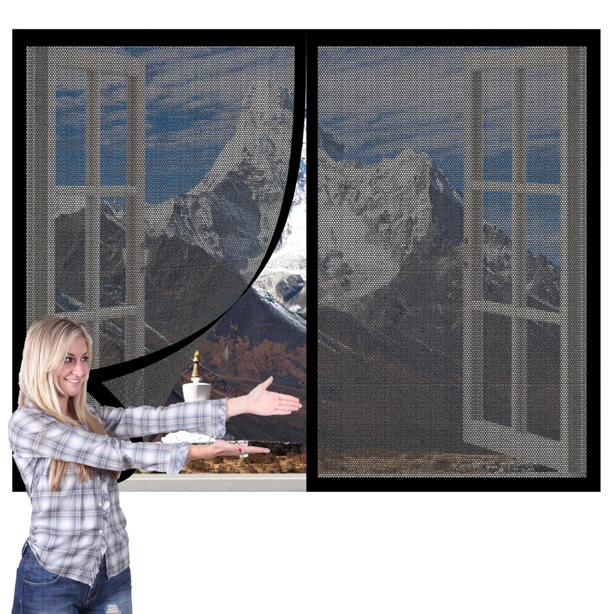 Magnetic Fly Screens Windows 90 x 90 cm with Selfadhesive Insect Mesh Mosquito Net Window Easy Installation for Windows Doors and Patio Screens, Black