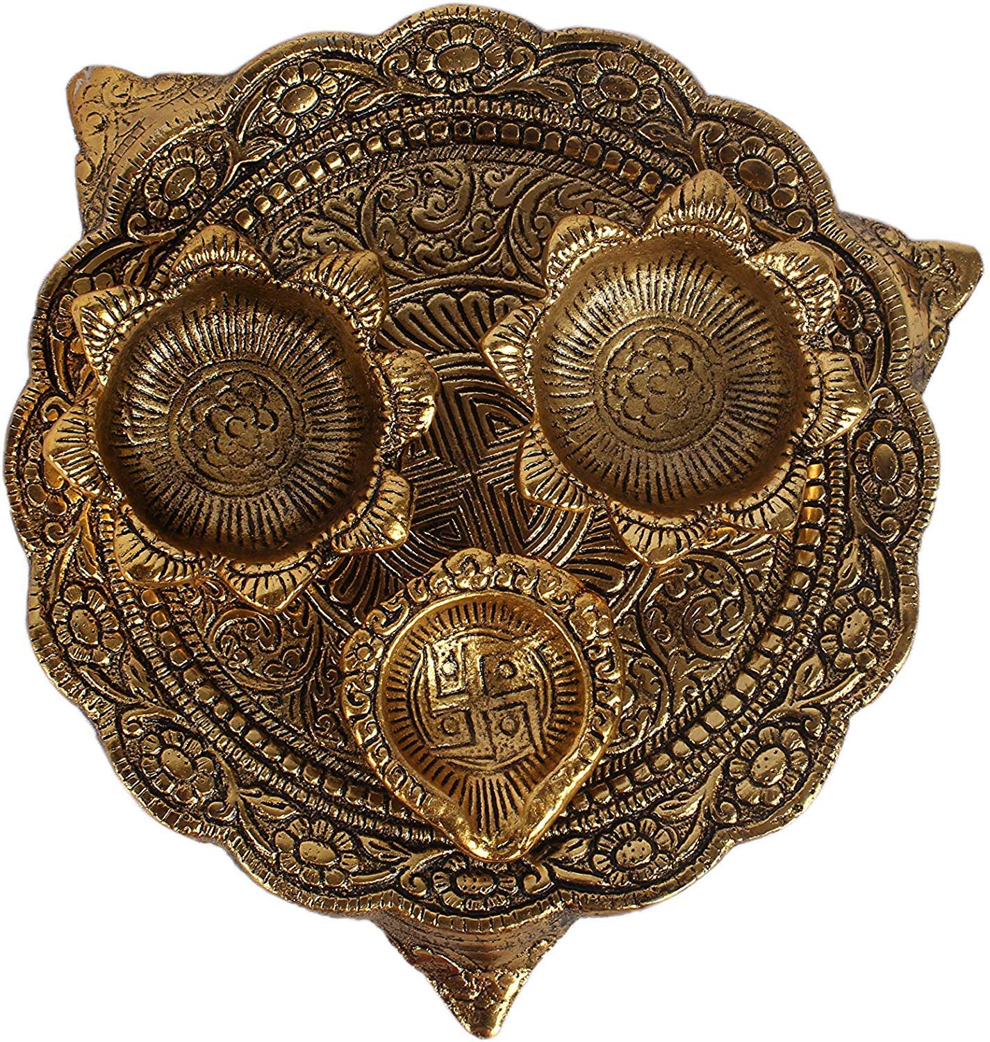 Prince Home Decor & Gifts White Metal Gold Plated Pooja Thali Set for Home Decor and Festive Decor - Image 2 thumbnail