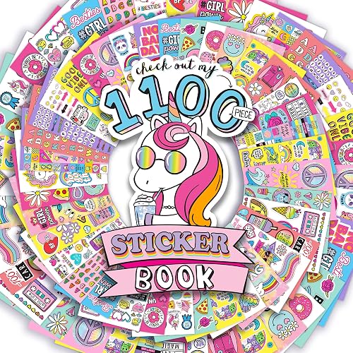Just My Style 1100 Vinyl Sticker Book, Sparkly Spiral Bound Book With Positivity Quotes, Tie Dye Stickers, Sweet Treats & More, Great For Back To School, Reusable & Repositionable Fun Sticker Activity