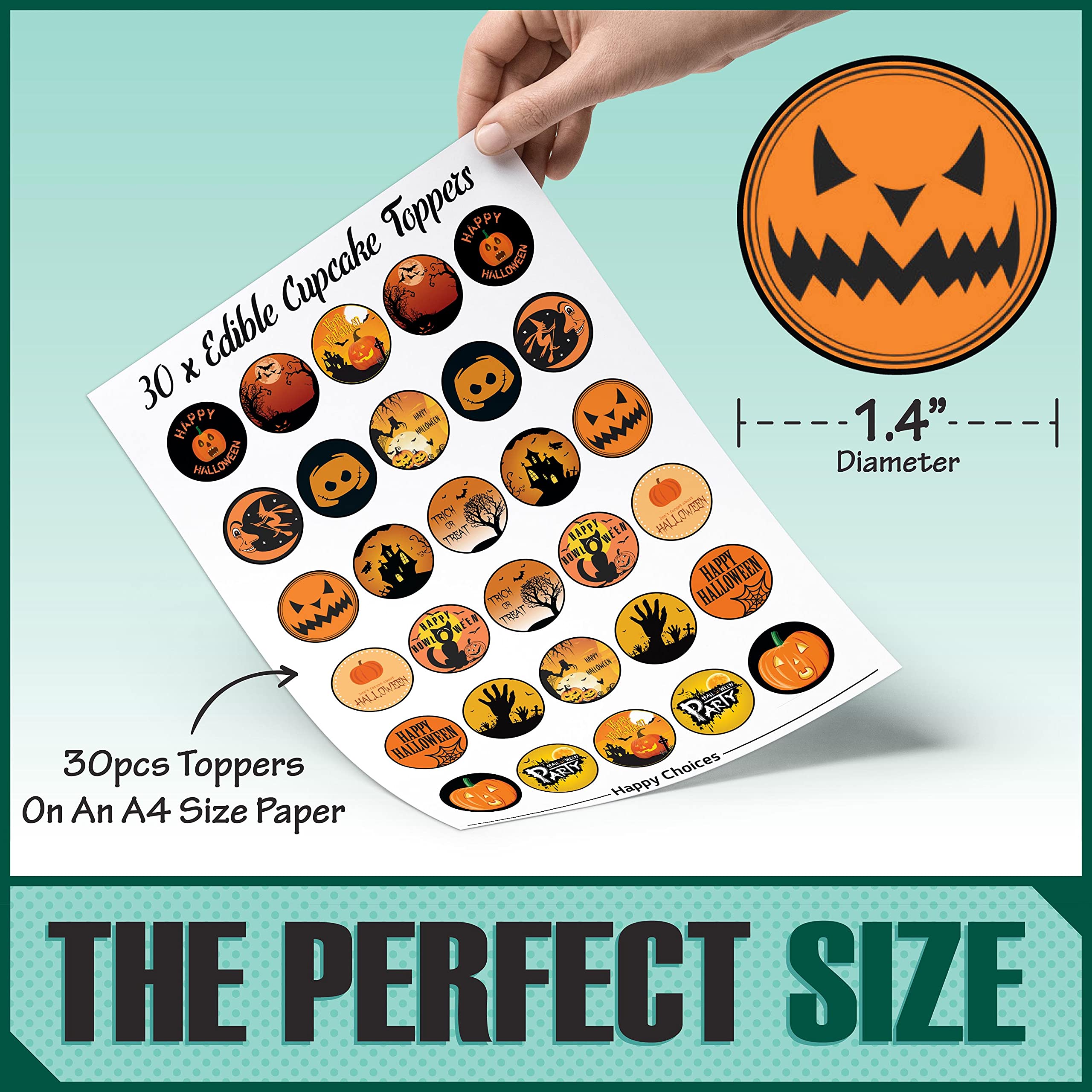 30 x Edible Cupcake Toppers Themed of Halloween Collection of Edible Cake Decorations Uncut