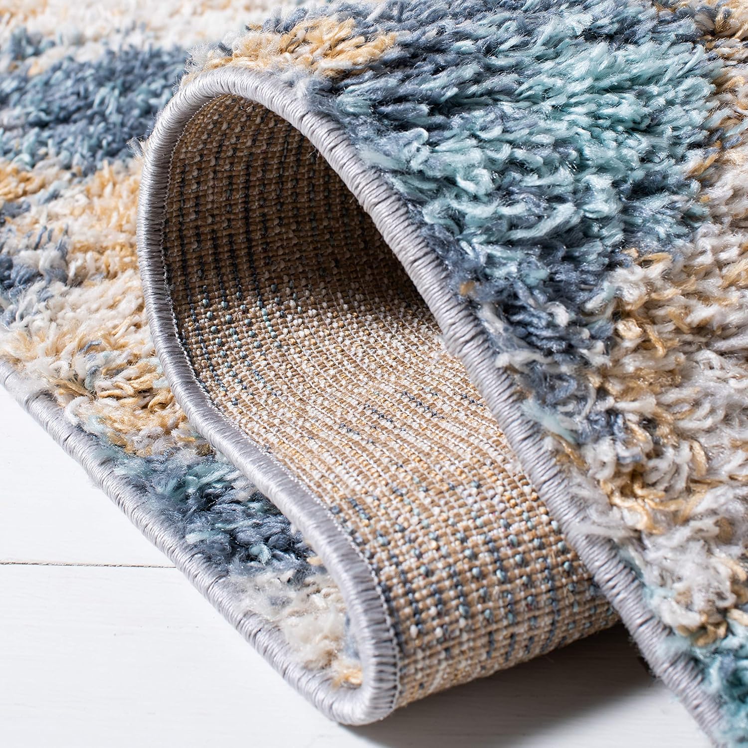 SAFAVIEH Calista Collection Runner Rug - 2'3" x 7', Blue & Grey, Abstract Design, Non-Shedding & Easy Care, 1-inch Thick Ideal for High Traffic Areas in Living Room, Bedroom (CAL110M)