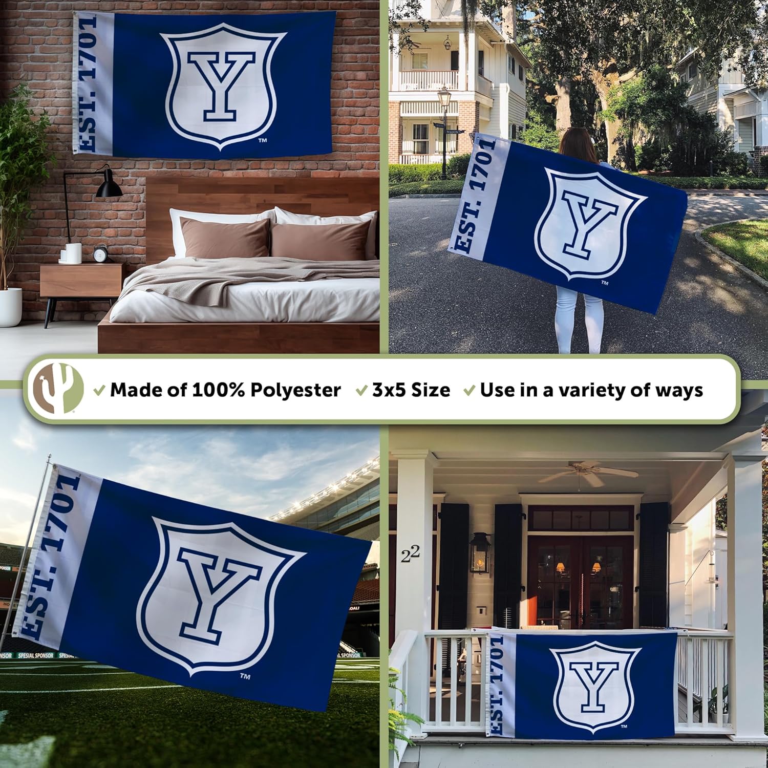 Desert Cactus Yale University Flag Bulldogs Banners 100% Polyester Indoor Outdoor 3x5 feet Flags (Design Vintage C) - Image 3