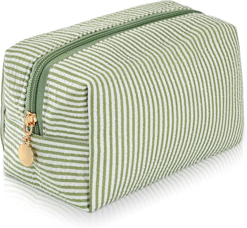 Necessaire de maquiagem UUYUUY com zíper, listrada verde, 20,07 cm x 12,7 cm x 20,32 cm, 1 unidade