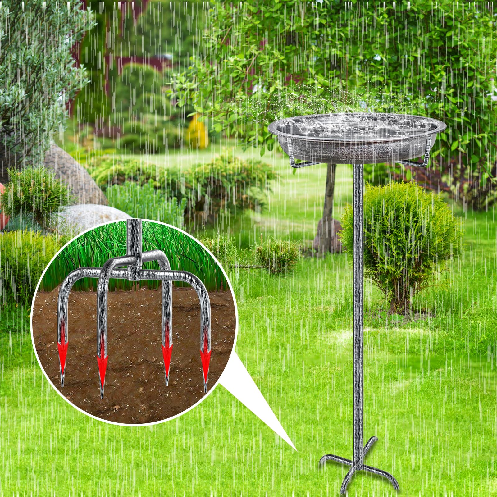 Abbeveratoio per Uccelli, Mangiatoia per Uccelli Selvatici, 92 x 27.5 cm, in Metallo, Decorazione da Giardino per aiuole o balconi (Argento retrò)