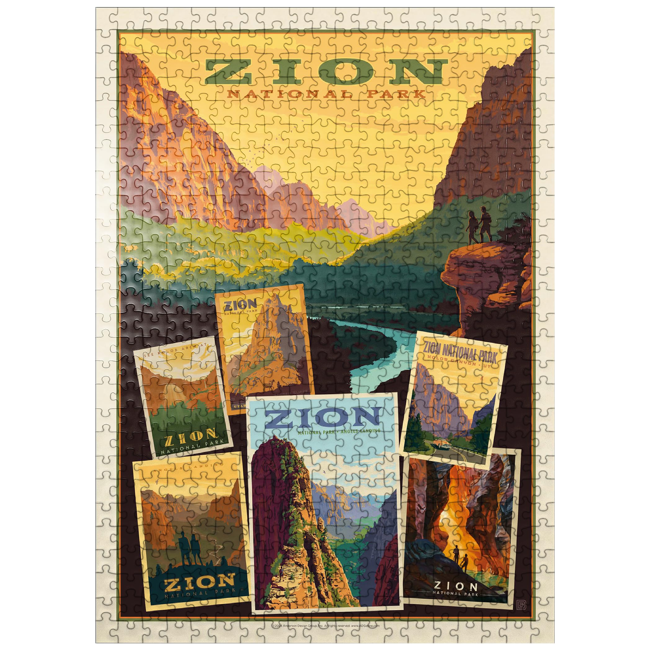 MyPuzzle Zion National Park: Collage Print, Vintage Poster - Premium 500 Piece Jigsaw Puzzle for Adults