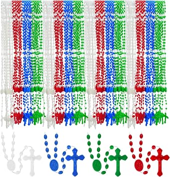 Bulk Rosaries Pack of 100, 17 Inch Assorted Plastic Rosary Beads Catholic 4 Colors