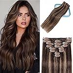 LORIEN Clip in Hair Extensions Real Human Hair, 16 Inch 90g, 2/6 Dark Brown to Chestnut Brown, Clip in 100% Brazilian Remy Human Hair Extensions 8pcs Per Set with 18 Clips Double Weft