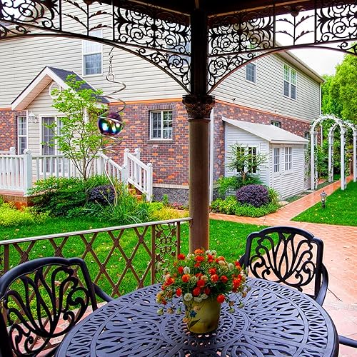 Miniatura 4 de Fonmy Bola de observación cola en espiral, hilandero decorativo de viento de 11 pulgadas y orbe de acero de 2 pulgadas. Decoración de jardín para