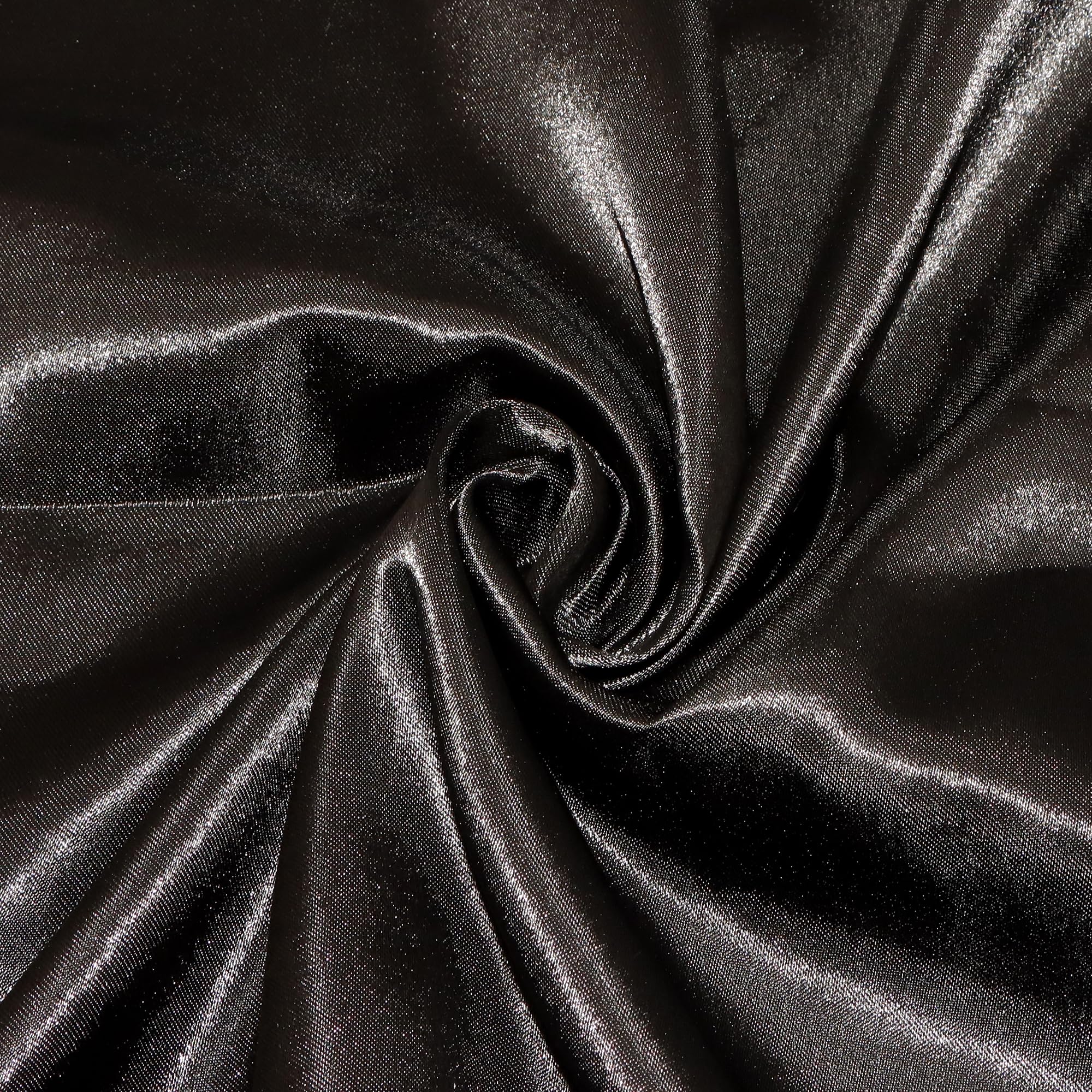 David Angie Solid Color Satin Fabric for Wedding Dress Fashion Crafts Costumes Decorations,60" Wide, Silky Satin by Yard (Black)