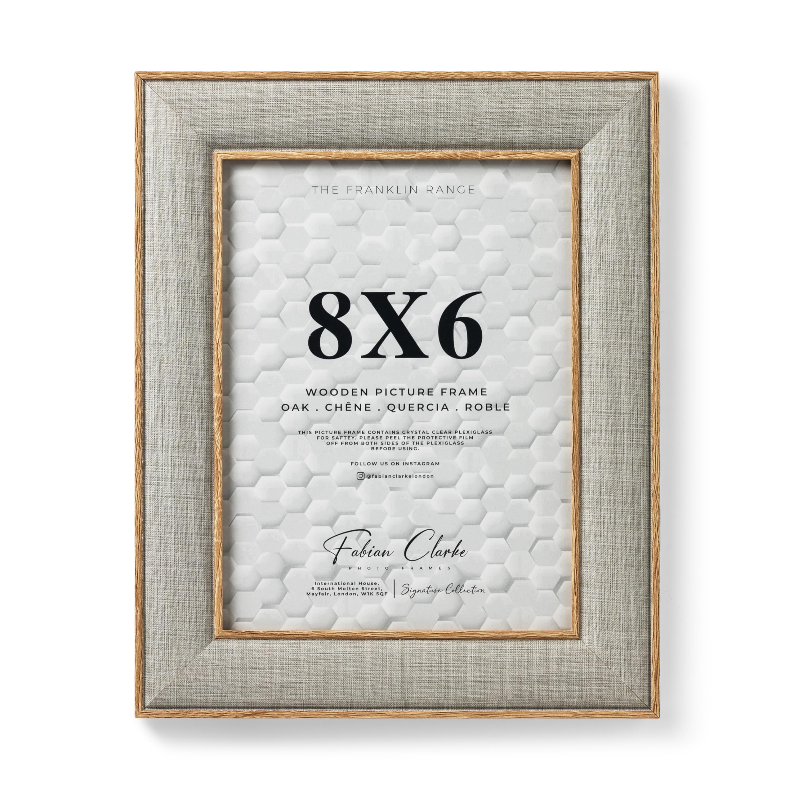 Fabian Clarke London Oak 8X6 Photo Frame Trim Picture Frame With Linen Style Textured Front, Scandinavian Style Frame For Modern Home Décor