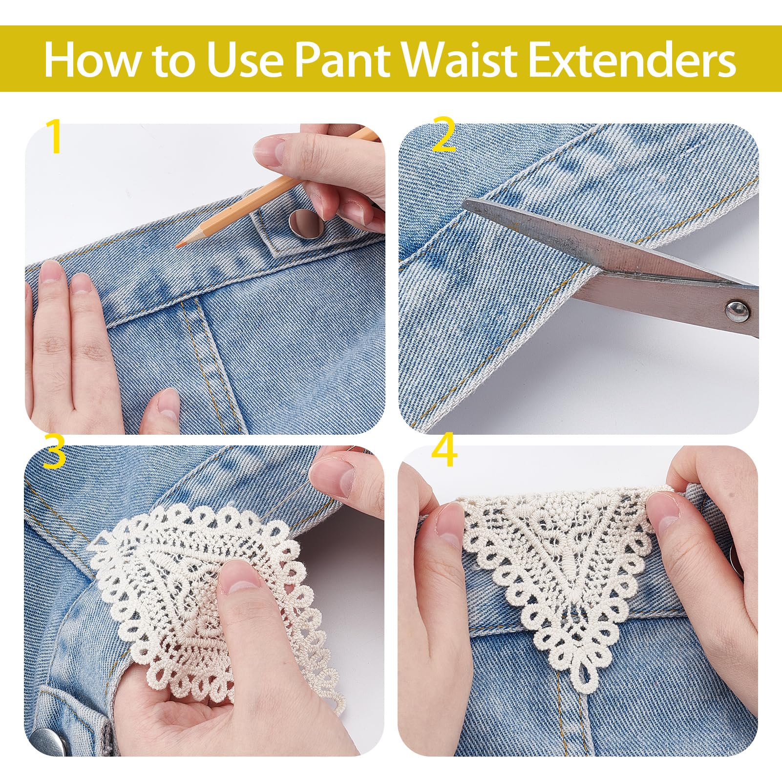 NICENEEDED Extensores de Cintura para Pantalones 8 PCS, Extensores de Encaje Suave para Vaqueros y Faldas