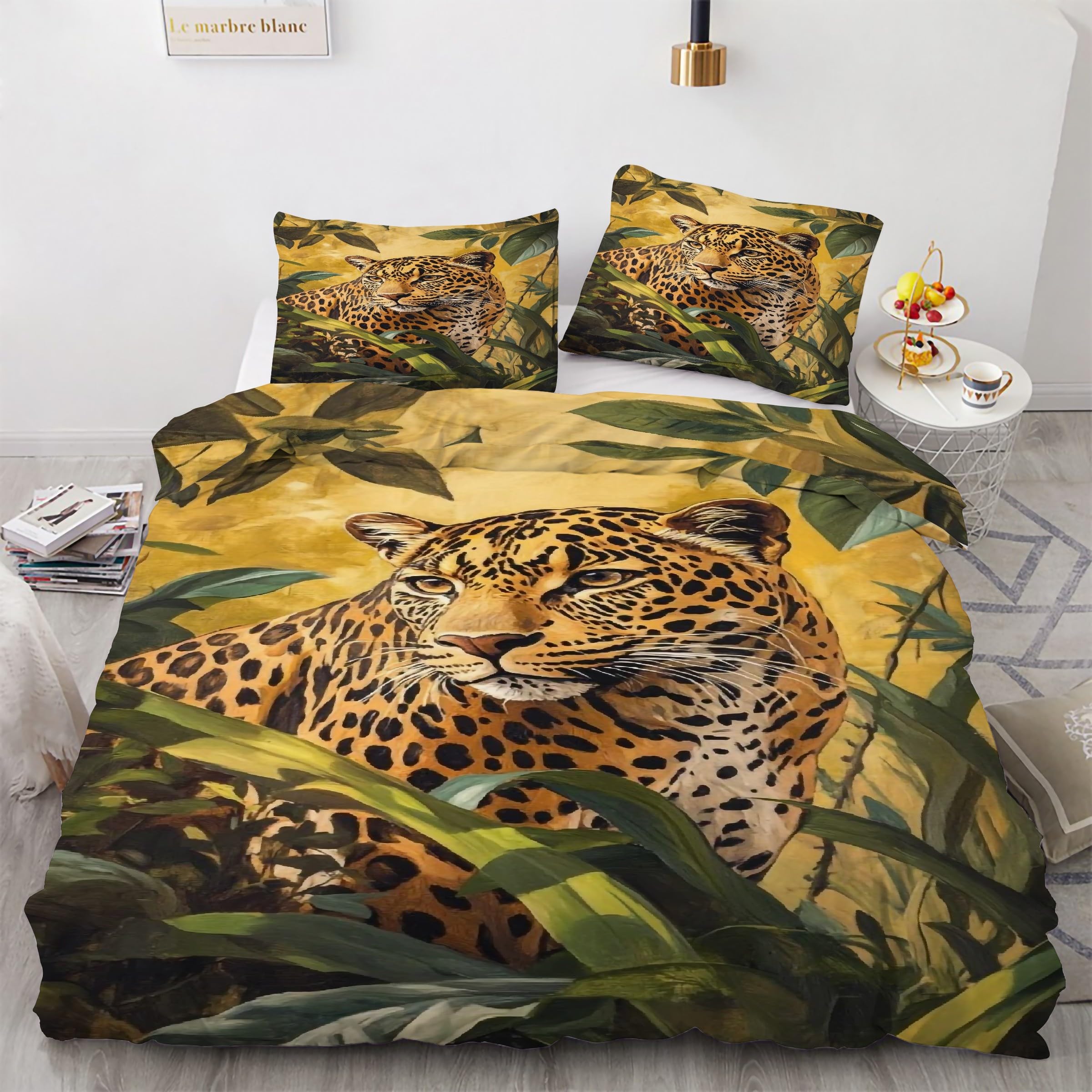 Housse de couette léopard 220x240 cm douce et facile à laver pour lit deux personnes