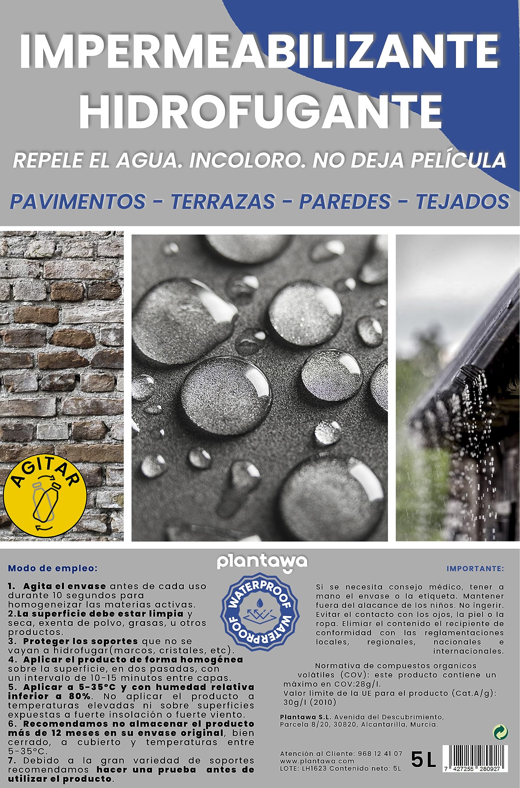 Hydrofugant Clear 5L Invisible PEŁNA ochrona. Nie generuje filmu Szybko, Do elewacji Pokrycia Płytkami Beton Tarasy Dachów.Odstraszacz wody