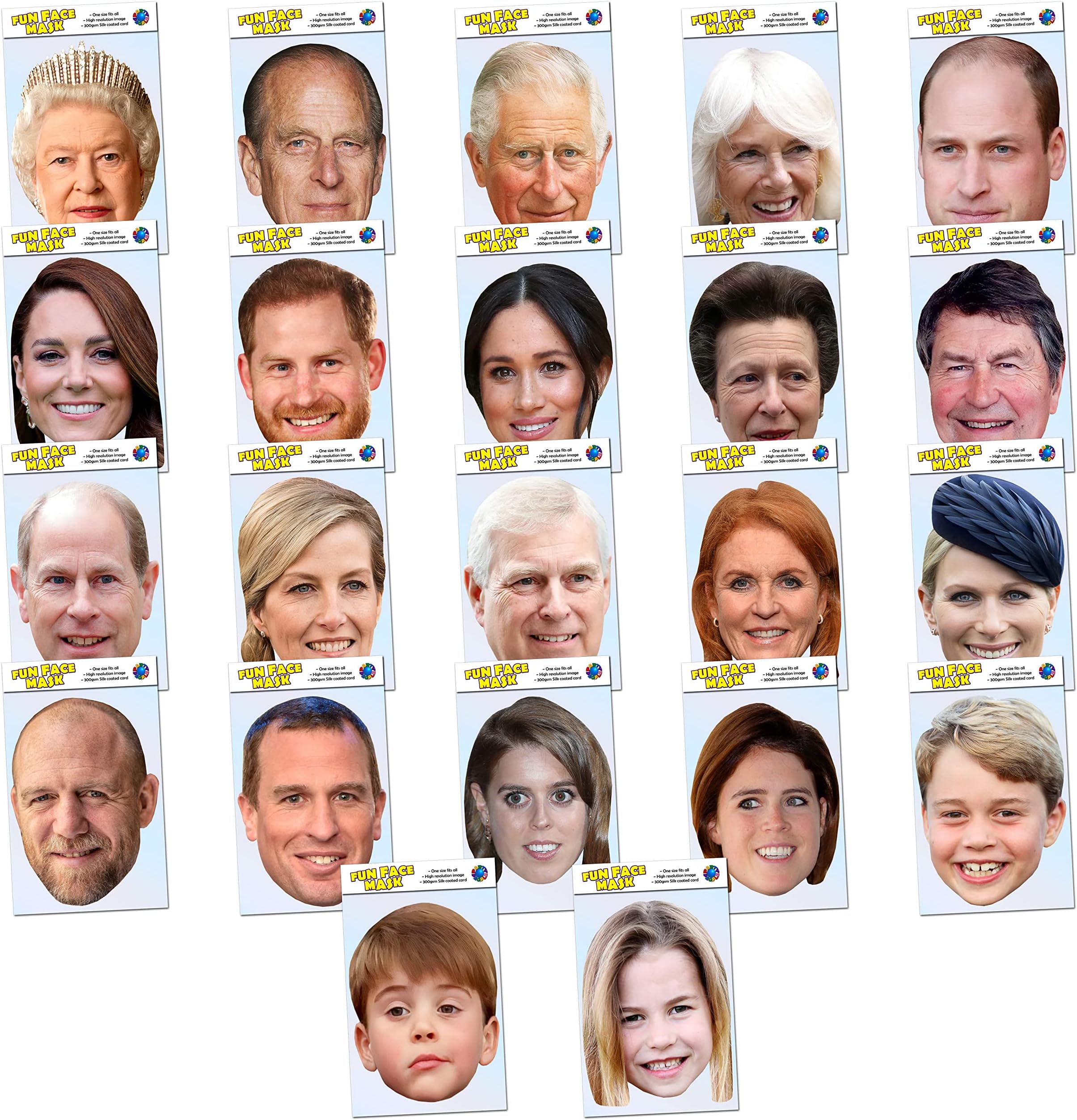 MEGA PACK - All 22 Royal Family Masks - Royal Family Celebrity Face Mask - Ready To Wear - Perfect For Coronation Parties - 22 Pack