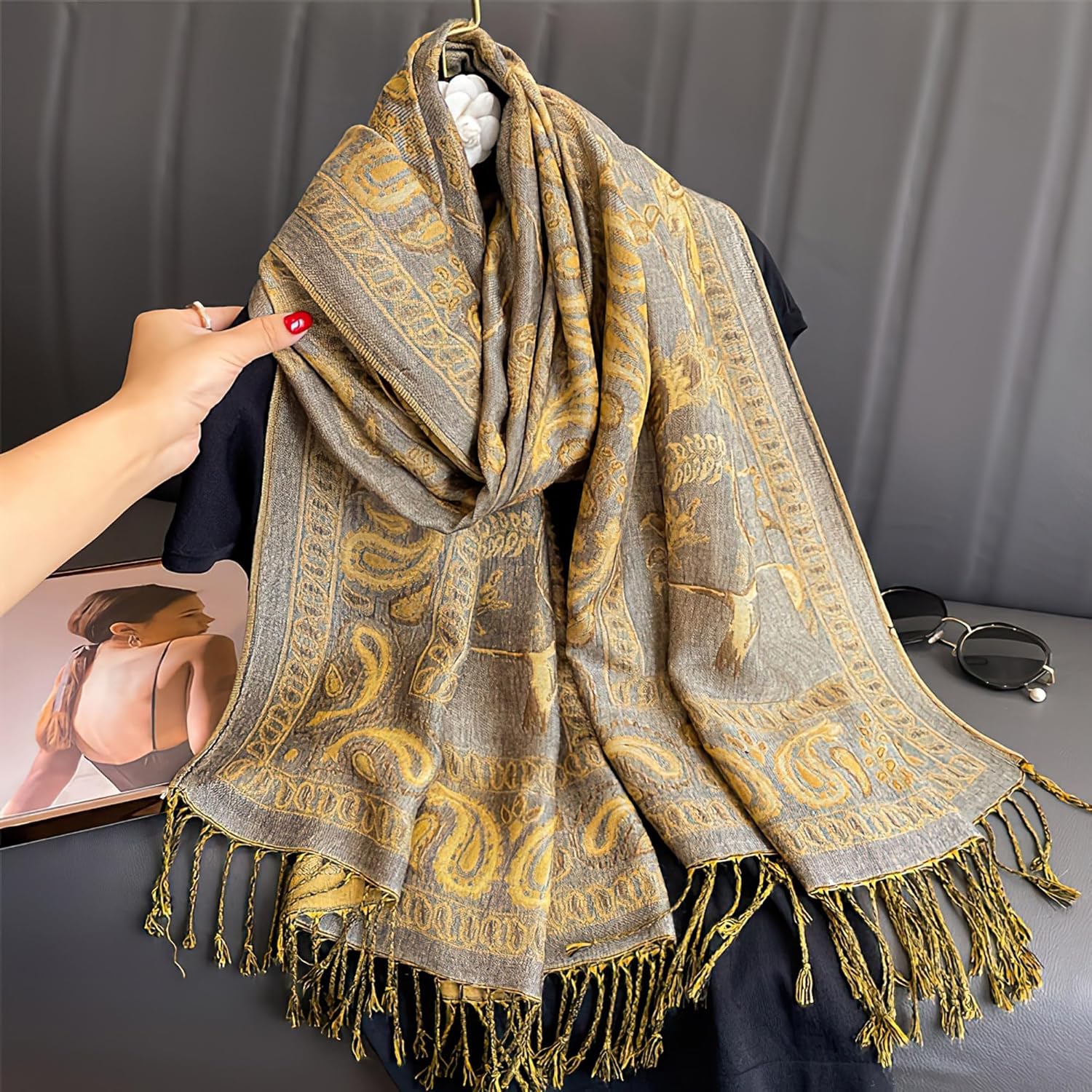 Reversible Paisley Pashmina Rave Scarf Shawl-Soft Silky Pashmina Wraps for Women Evening Dresses - Image 6