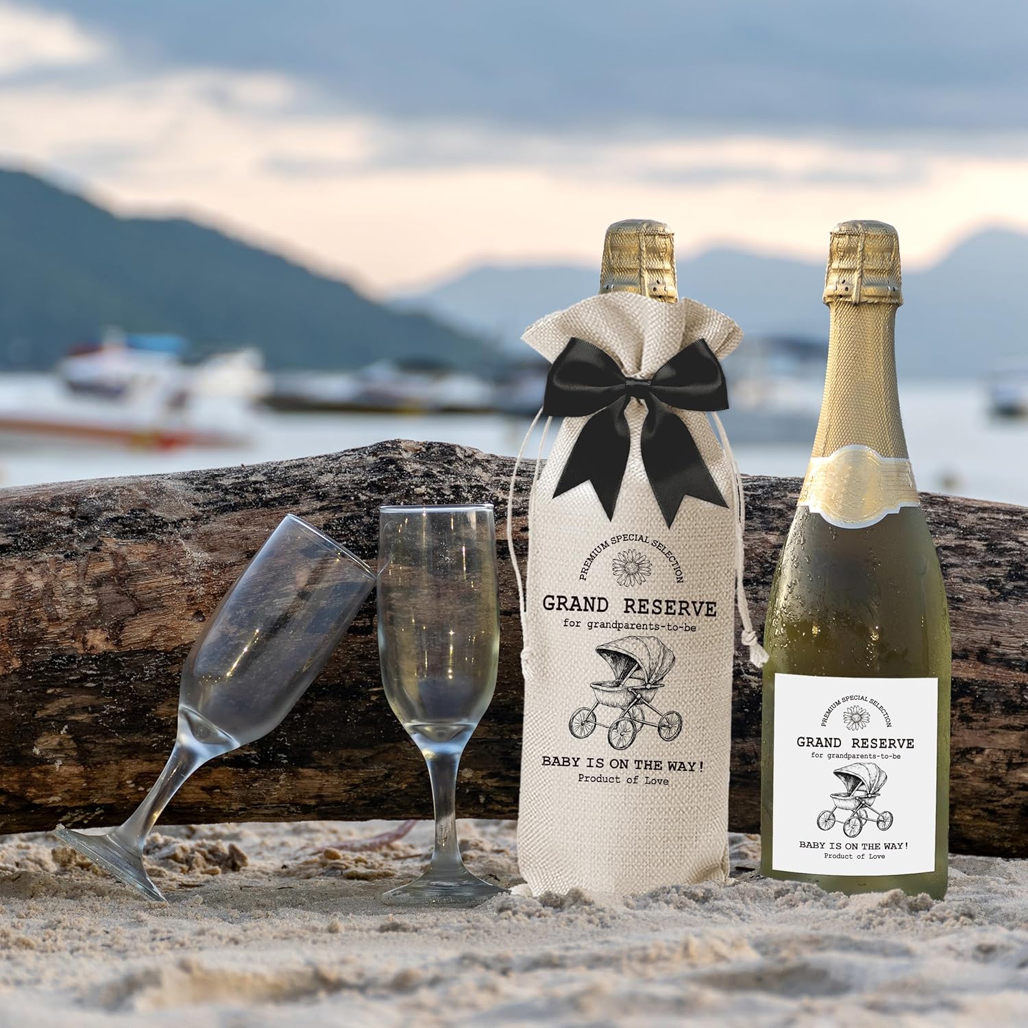 Cute Pregnancy Announcement Wine Bag, Grandparents Baby Announcement Ideas, New Mom Dad Gifts for Pregnancy Reveal, Grand Reserve for Grandparents to Be Wine Bottle Gift Bags with Bow-B34 - Image 3