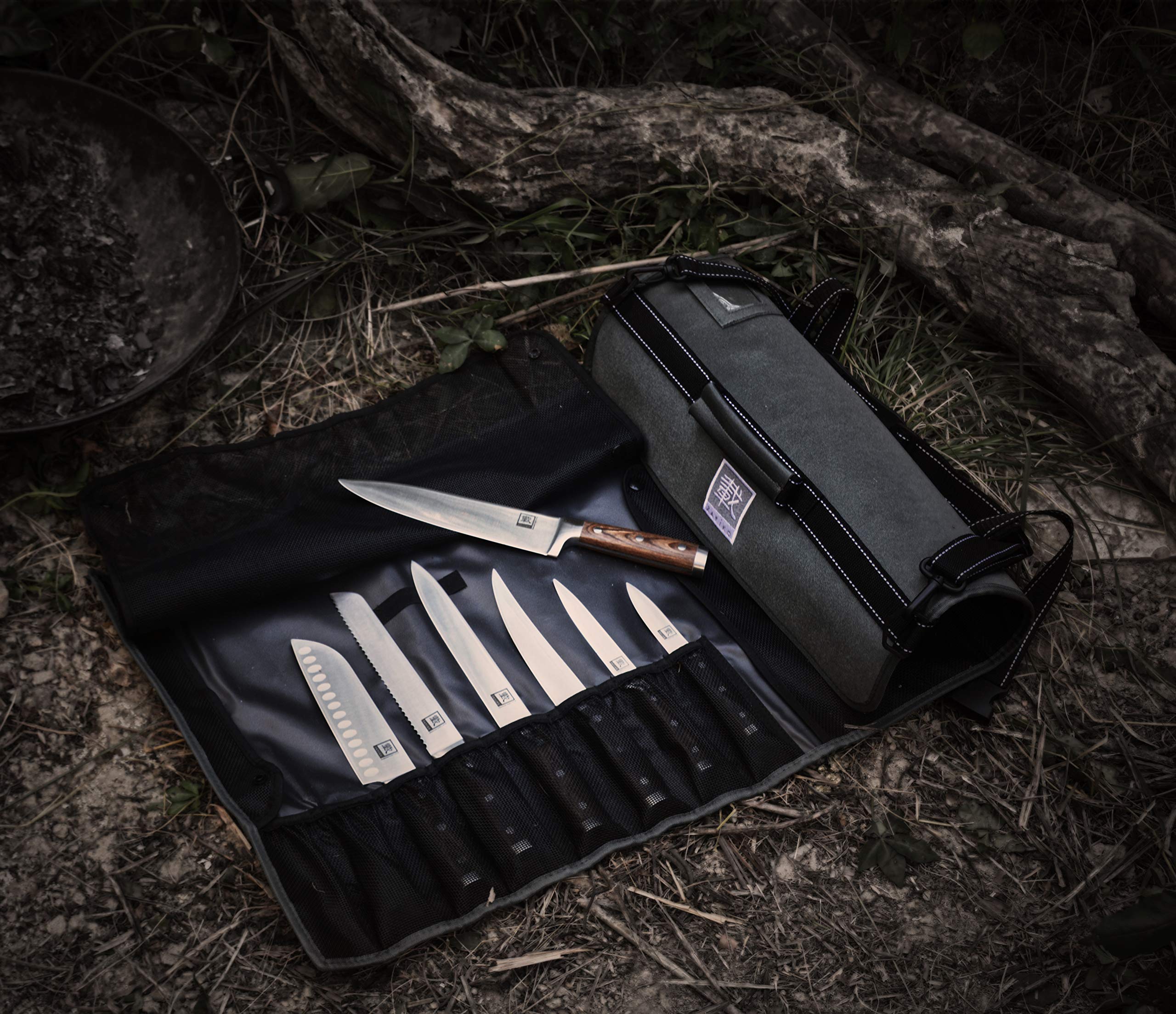 zayiko Messertasche Rolltasche für 12 Küchenmesser und 1 Schere bis 25 cm