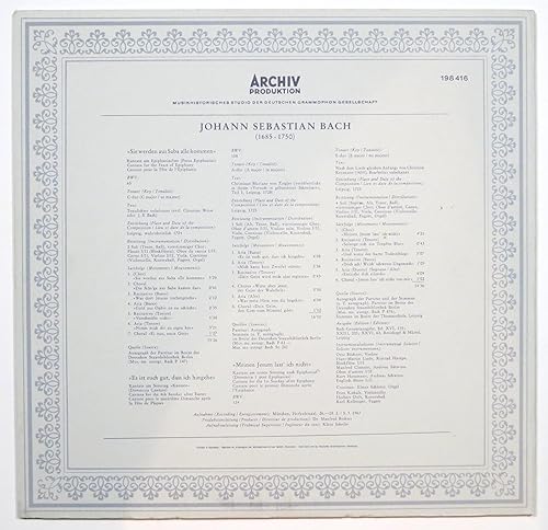 Miniatura 2 de J. S. Bach 3 Kantaten, BMW 65, 108, 124 Munchener Bach-Chor, Karl Richter