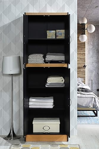 Miniatura 26 de Hodedah Despensa de cocina de 4 puertas con cuatro estantes, color blanco Blanco,Gris chocolate,Hayedo,Roble gris,Haya