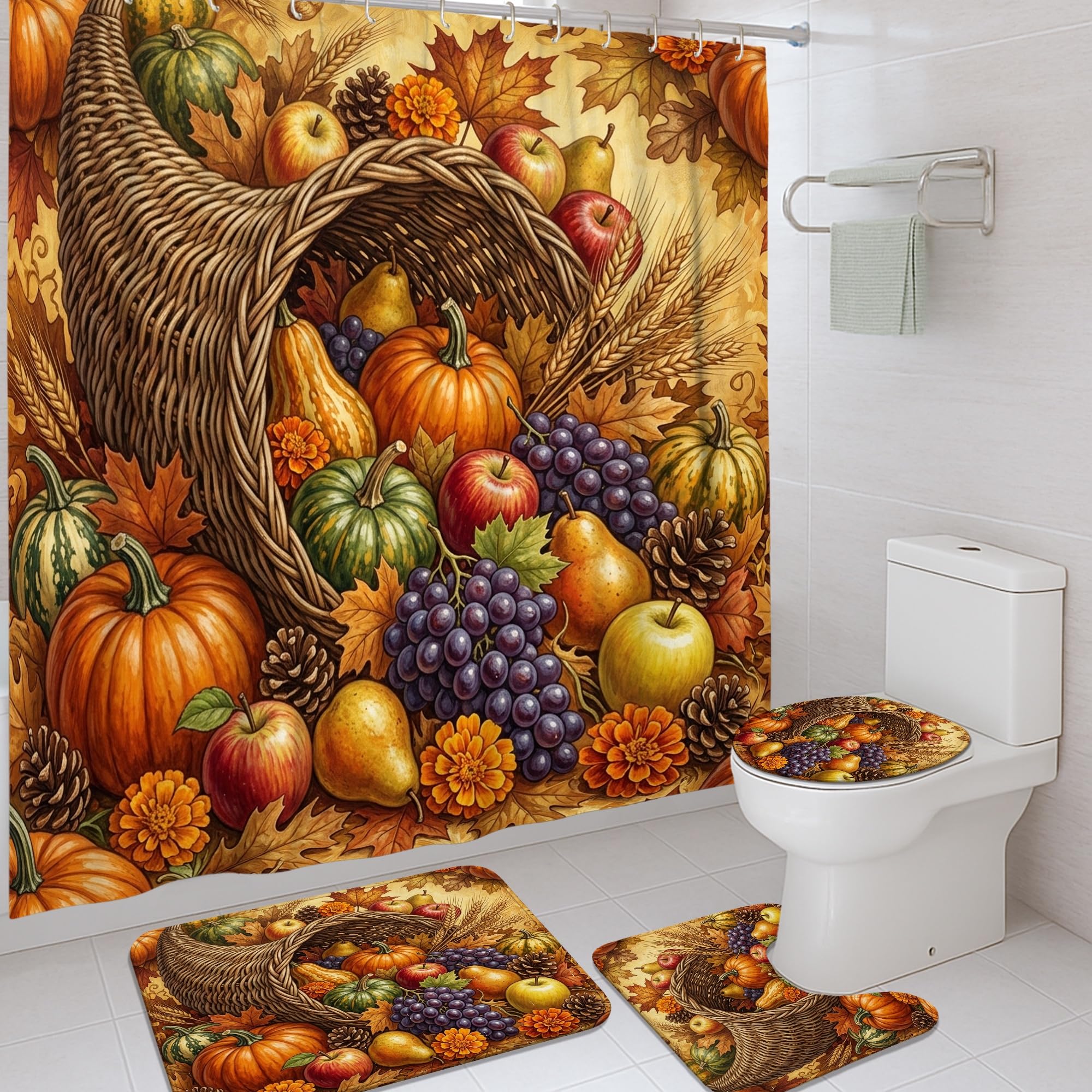 Rideau de douche en tissu imperméable haut de gamme motif rustique traditionnel d'automne