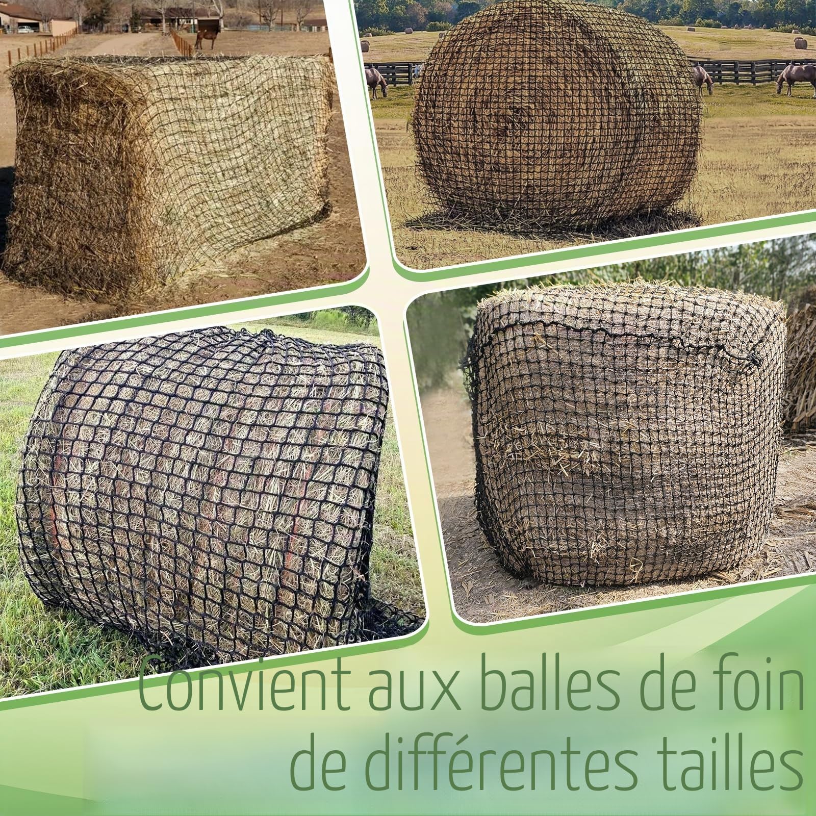 LIROPAU Filet à Foin Rond - Diamètre : 180 cm - Hauteur : 180 cm | Filet à nourriture à mailles serrées, Résistant à l'usure, Diamètre de la balle ronde, Dimensions des mailles : 4,5