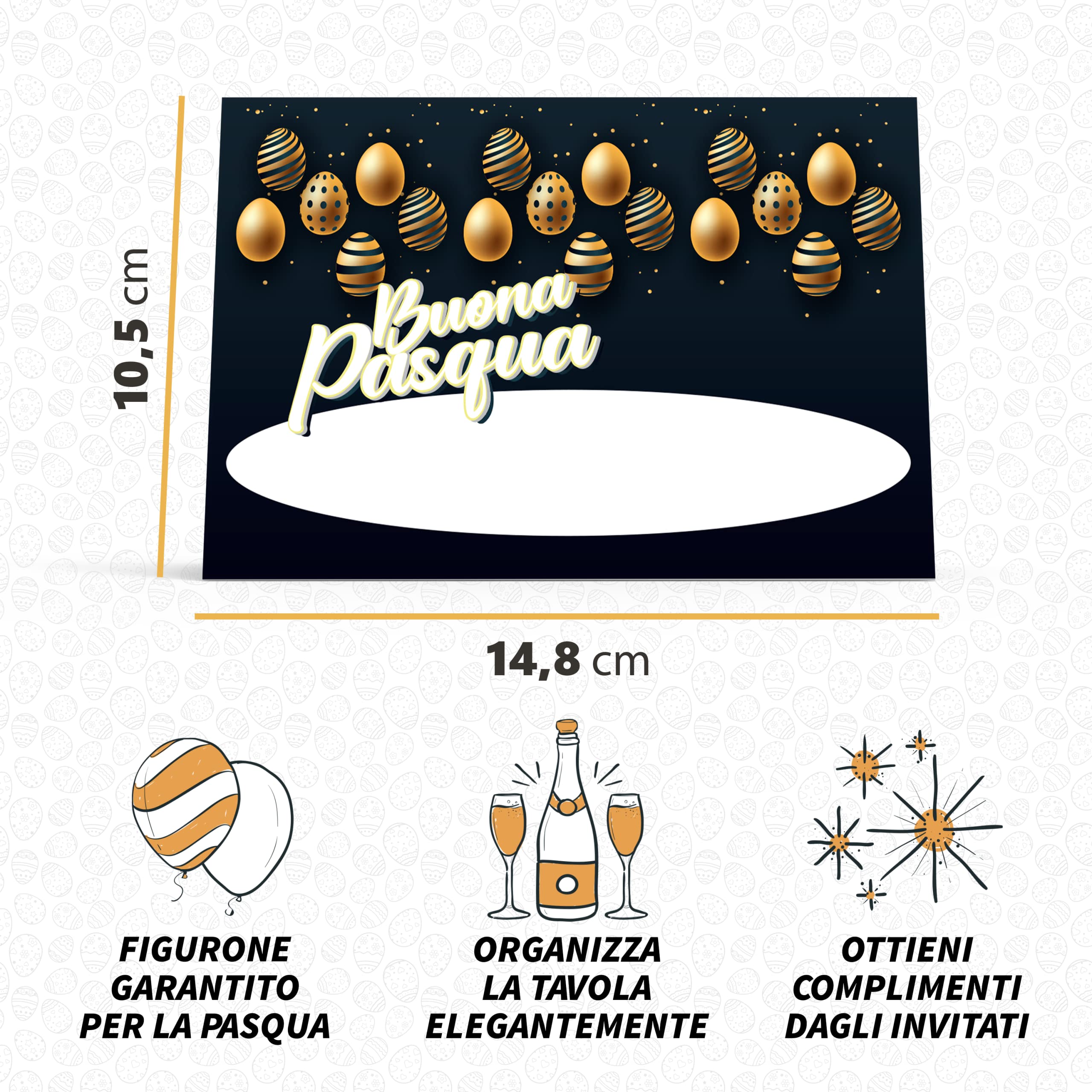 Segnaposto Pasquale Elegante KAÏDENSÏ - Set 40 Pezzi Per Tavola Festiva Con Design Nero E Oro