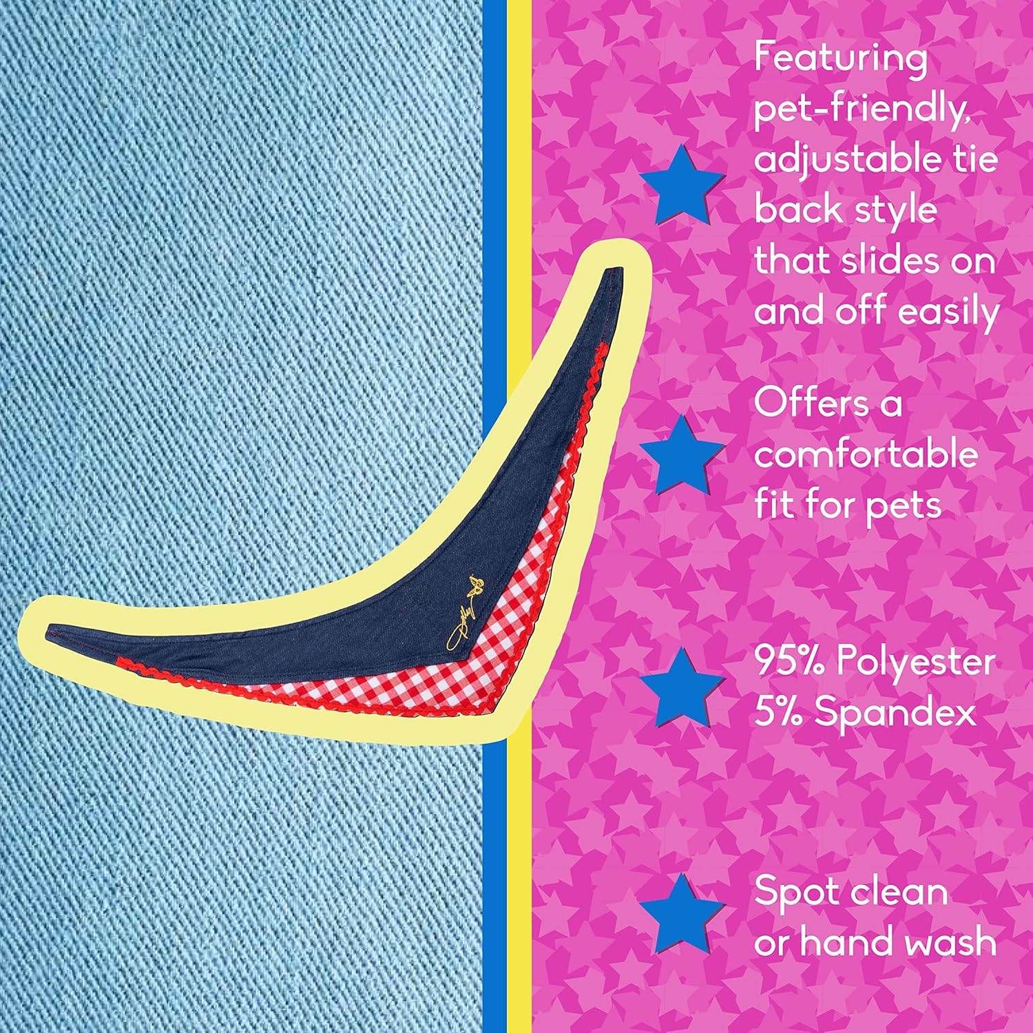 Doggy Parton Blue Printed Denim & Gingham Print Bandana for Pets, Medium/Large (22120720) : Pet Supplies