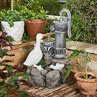 Glitzhome 24" Farmhouse Duck Outdoor Fountain with LED Lights & Pump - 2-Tier Cascading Waterfall for Garden, Patio, Backyard Decor