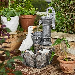 Glitzhome 24" Farmhouse Duck Outdoor Fountain with LED Lights & Pump - 2-Tier Cascading Waterfall for Garden, Patio, Backyard Decor
