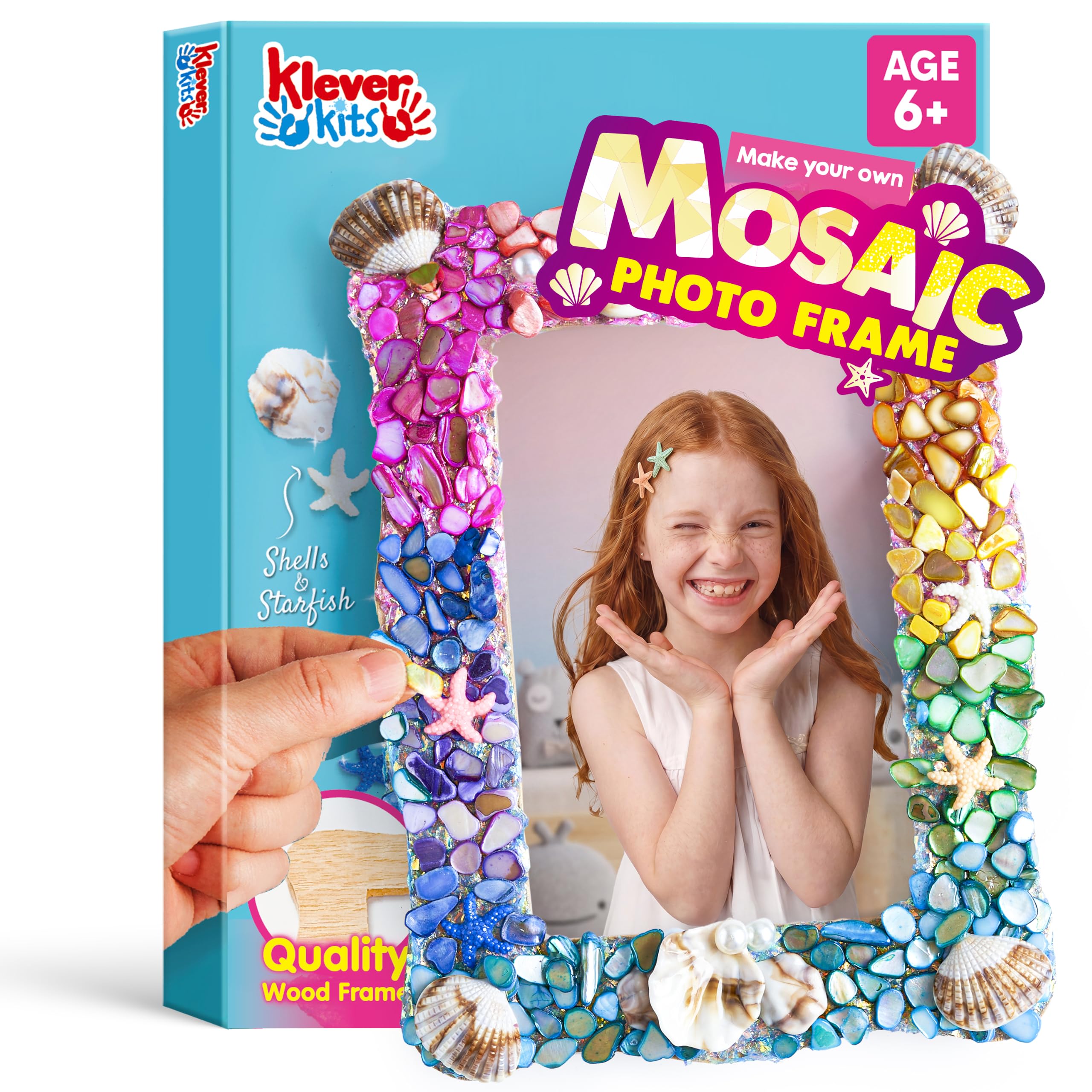 JOVA Klever Kits Mosaic Photo Frame Craft Kit, DIY Crafts for Girls 8-12 6 7 Years Old Girl Gifts Summer Activities, Make Your Own Picture Frame Mosaic Kits for Kids