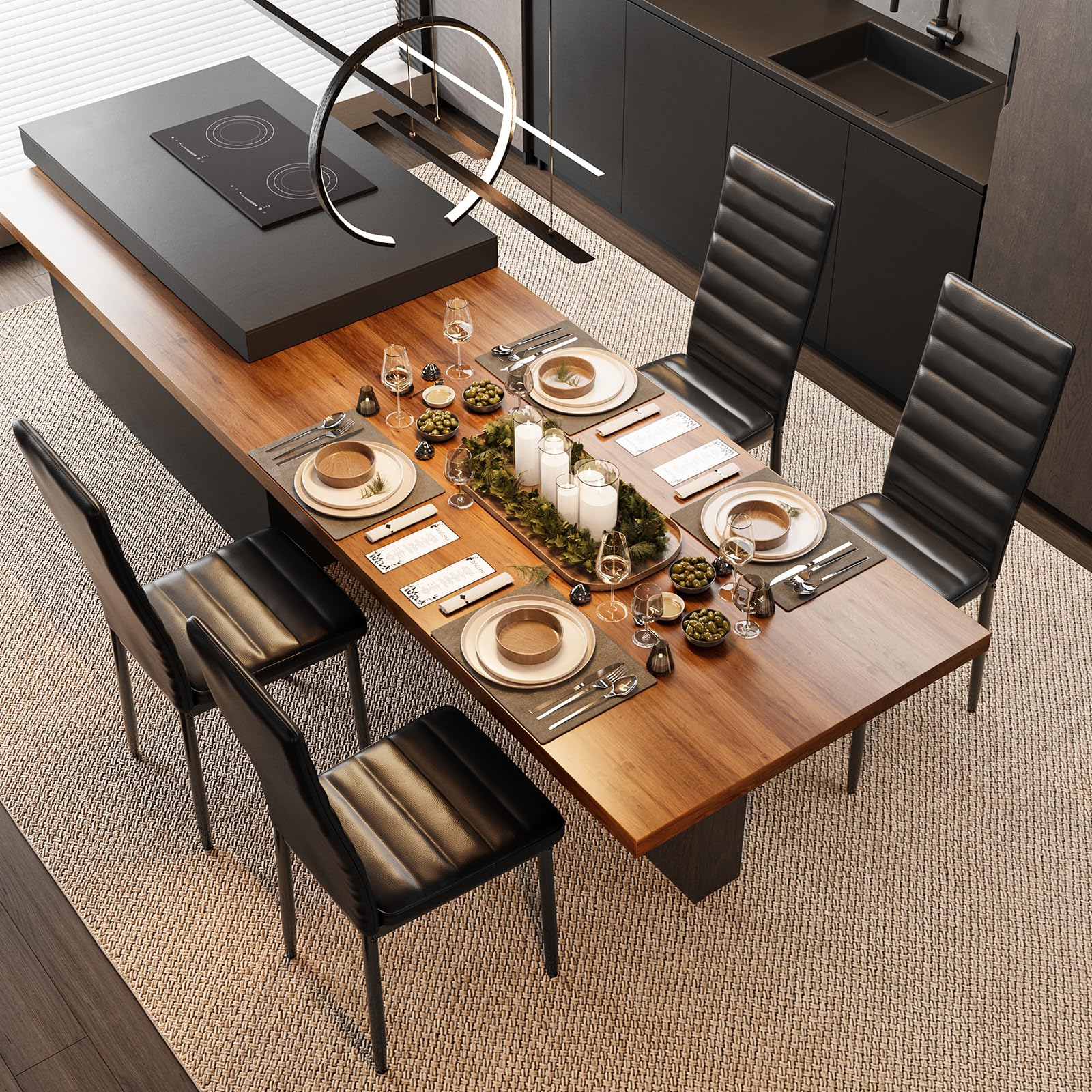 Bealife Sillas de Comedor Modernas (Juego de 4), Tapizadas en Piel Sintética PU, Respaldo Alto Ergonómico para Salón y Cocina, Negro