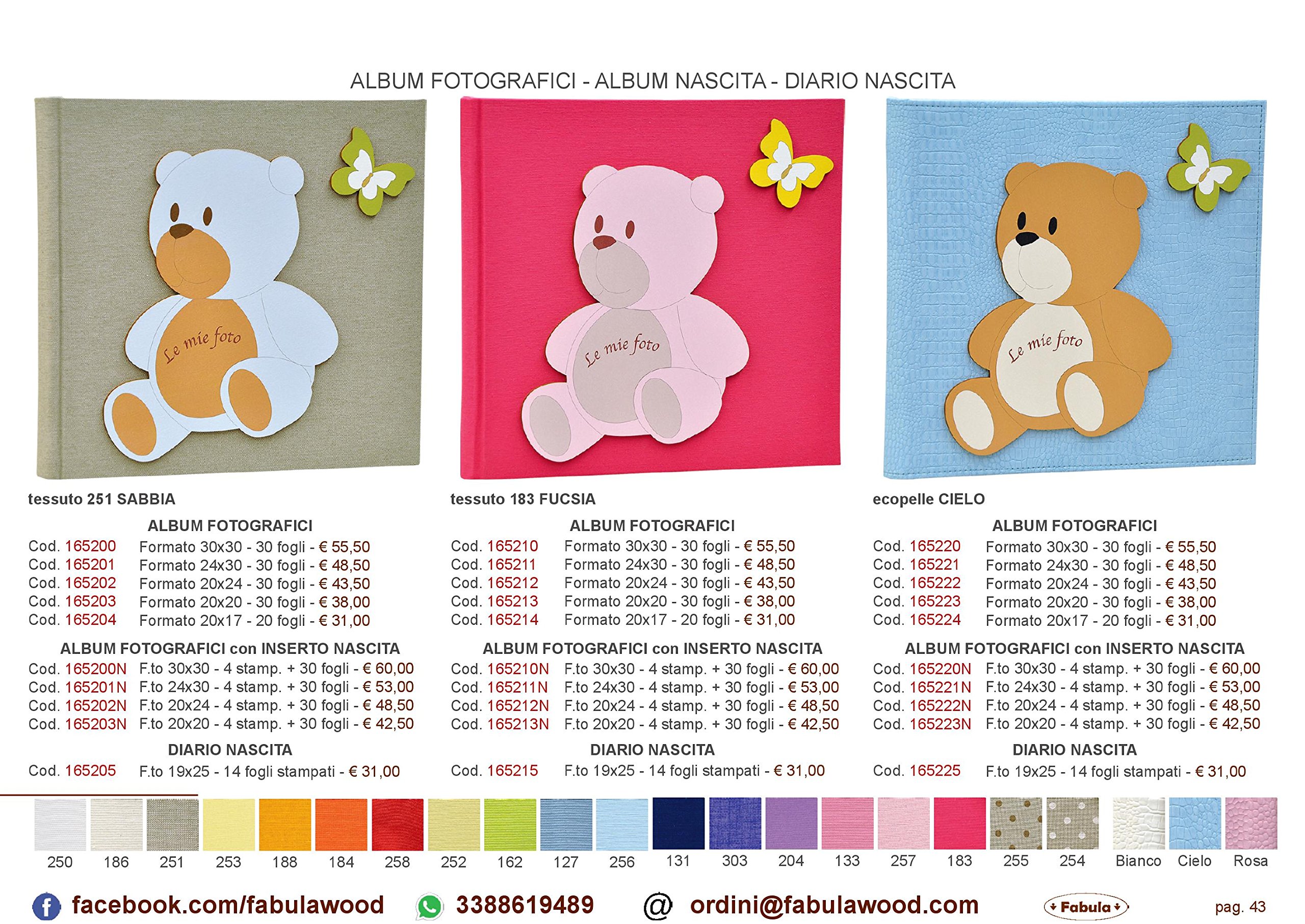 Fabula Linea Orso Peluche - Album Personalizzato Orsetto Rosa - Formato cm 20x17 con Copertina 183 Fucsia e Applicazioni in Legno - 40 Pagine Avorio - cod. 165214